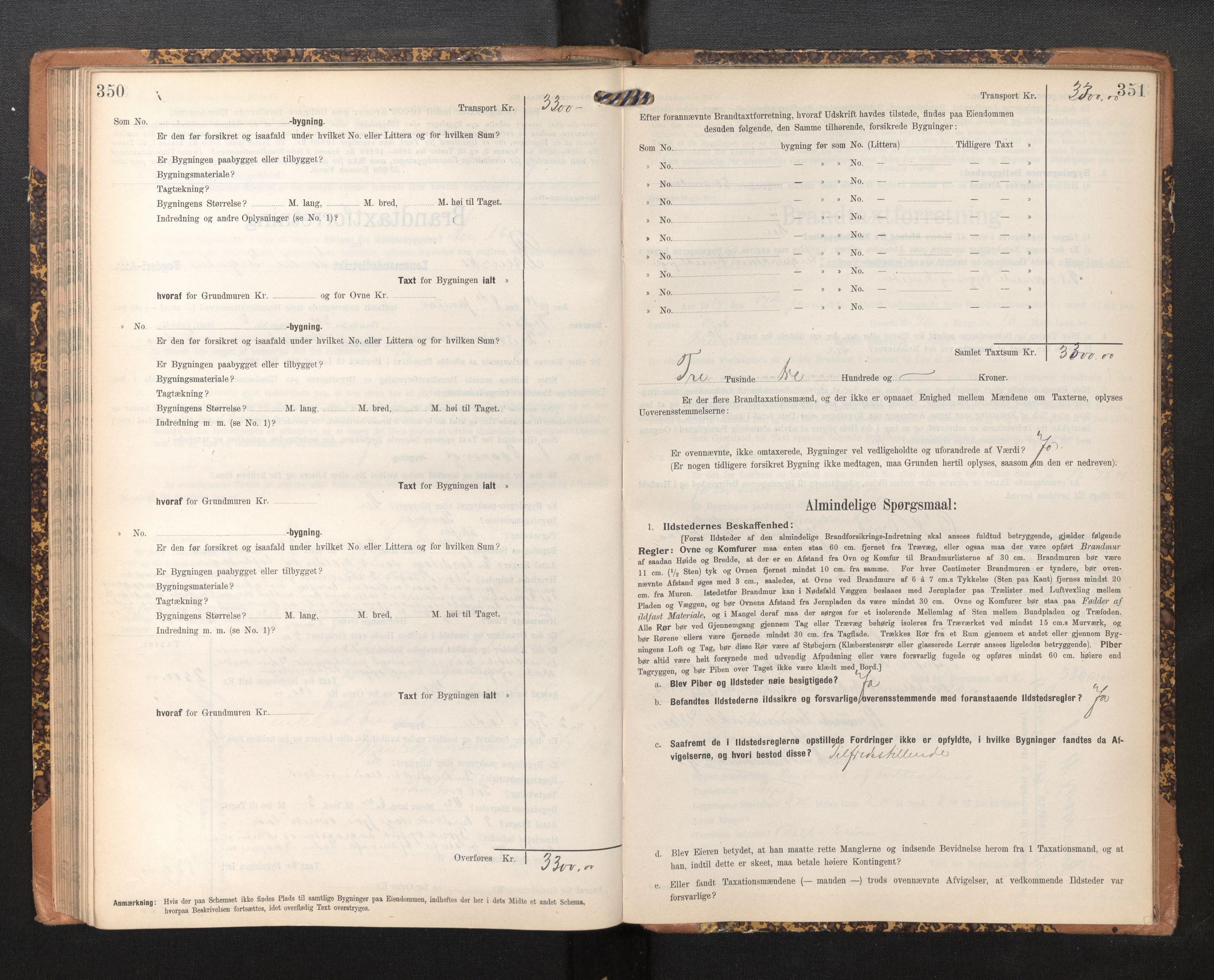 Lensmannen i Bruvik, SAB/A-31301/0012/L0007: Branntakstprotokoll, skjematakst, 1906-1918, p. 350-351