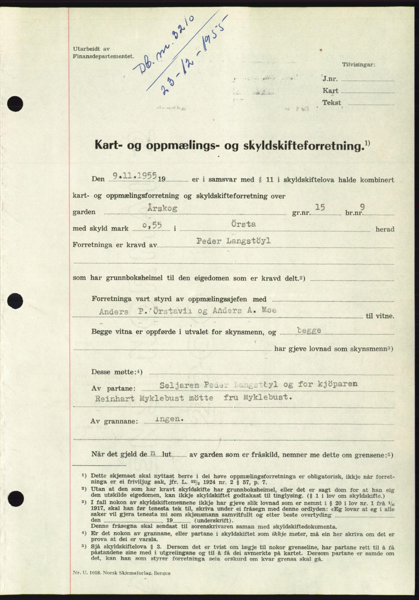 Søre Sunnmøre sorenskriveri, AV/SAT-A-4122/1/2/2C/L0102: Mortgage book no. 28A, 1955-1956, Diary no: : 3210/1955