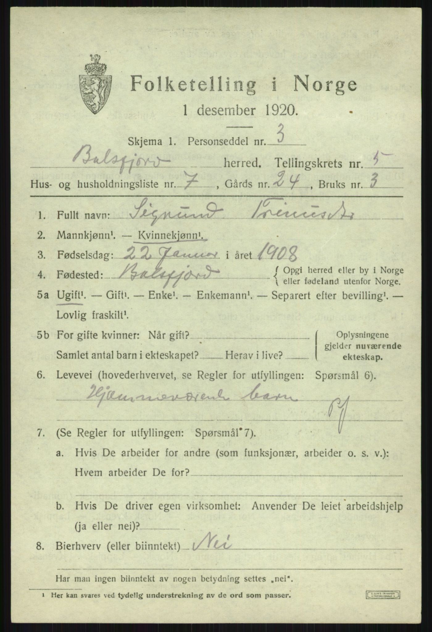 SATØ, 1920 census for Balsfjord, 1920, p. 3186