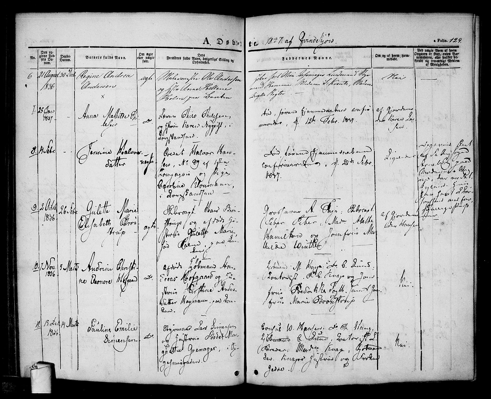 Halden prestekontor Kirkebøker, AV/SAO-A-10909/F/Fa/L0005: Parish register (official) no. I 5, 1834-1845, p. 129