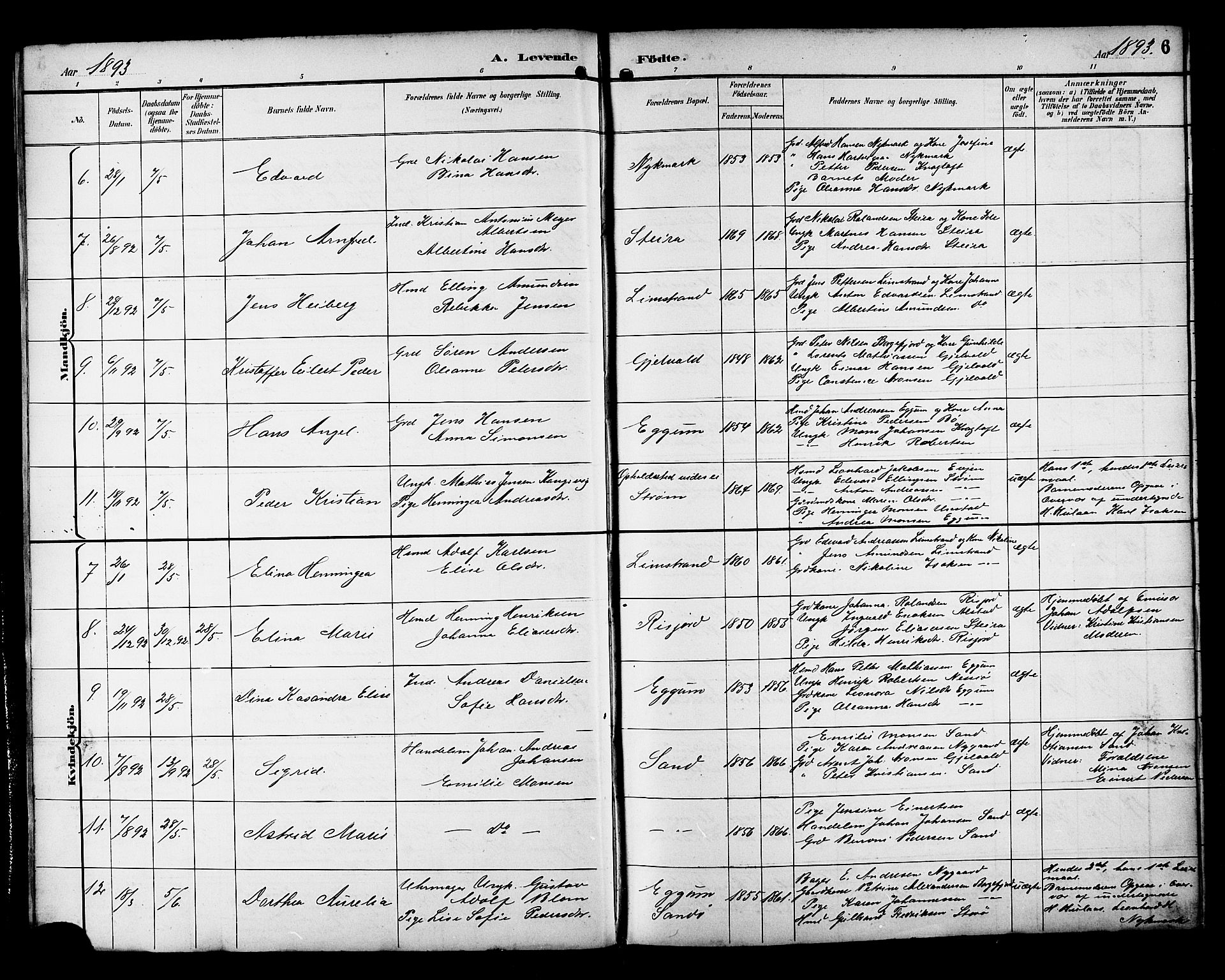 Ministerialprotokoller, klokkerbøker og fødselsregistre - Nordland, SAT/A-1459/880/L1141: Parish register (copy) no. 880C03, 1893-1928, p. 6