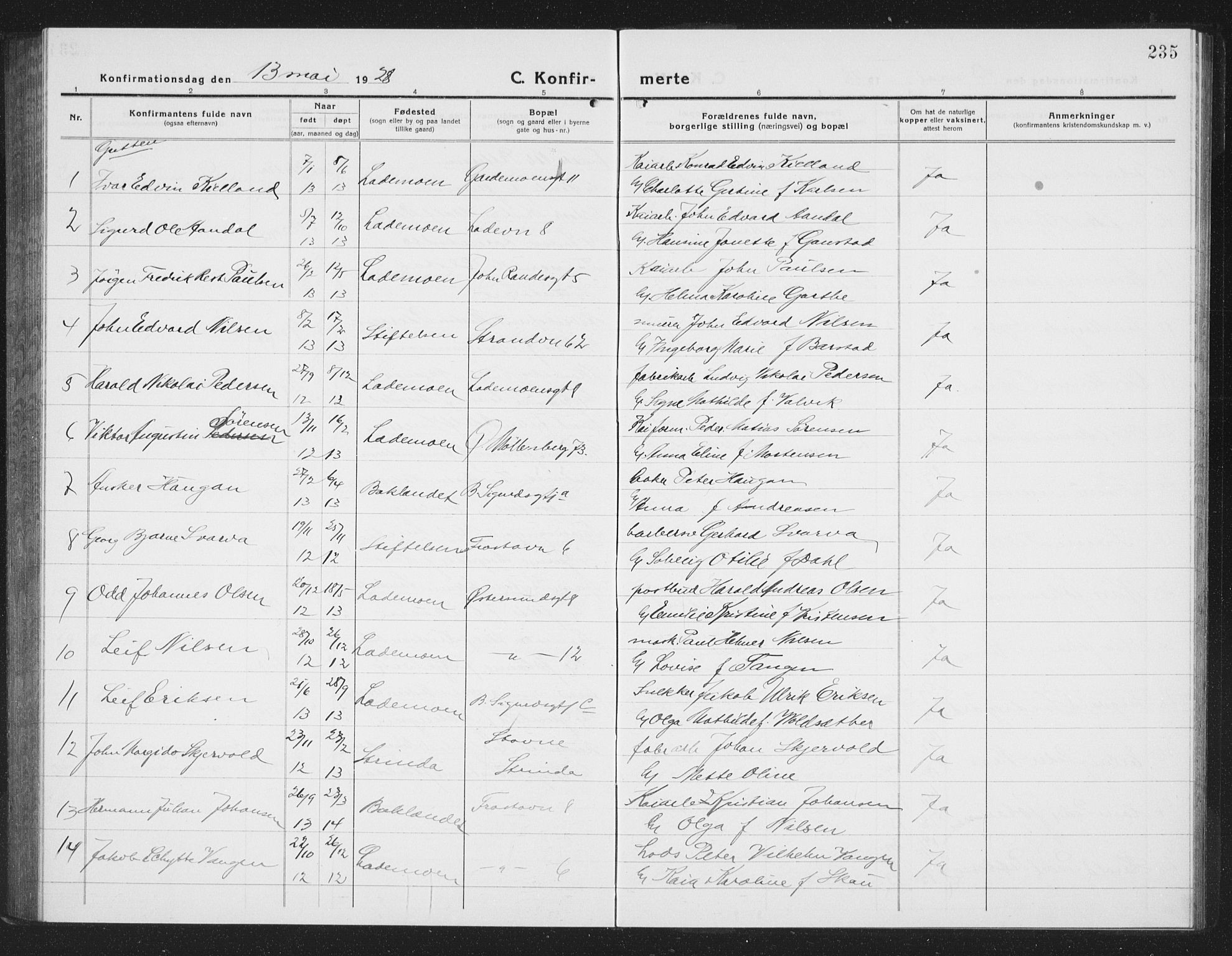 Ministerialprotokoller, klokkerbøker og fødselsregistre - Sør-Trøndelag, SAT/A-1456/605/L0258: Parish register (copy) no. 605C05, 1918-1930, p. 235