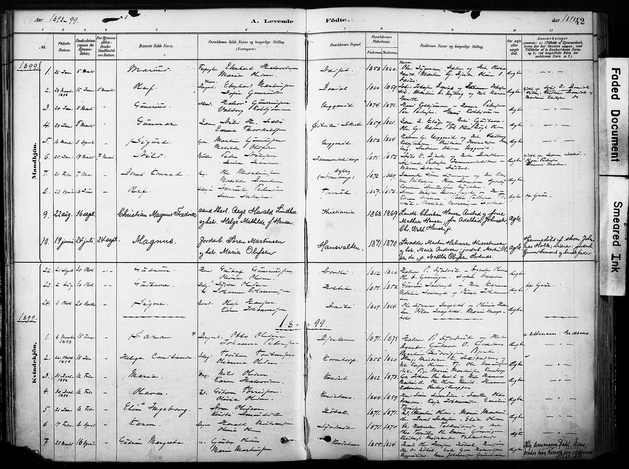 Hof prestekontor, SAH/PREST-038/H/Ha/Haa/L0011: Parish register (official) no. 11, 1879-1911, p. 42