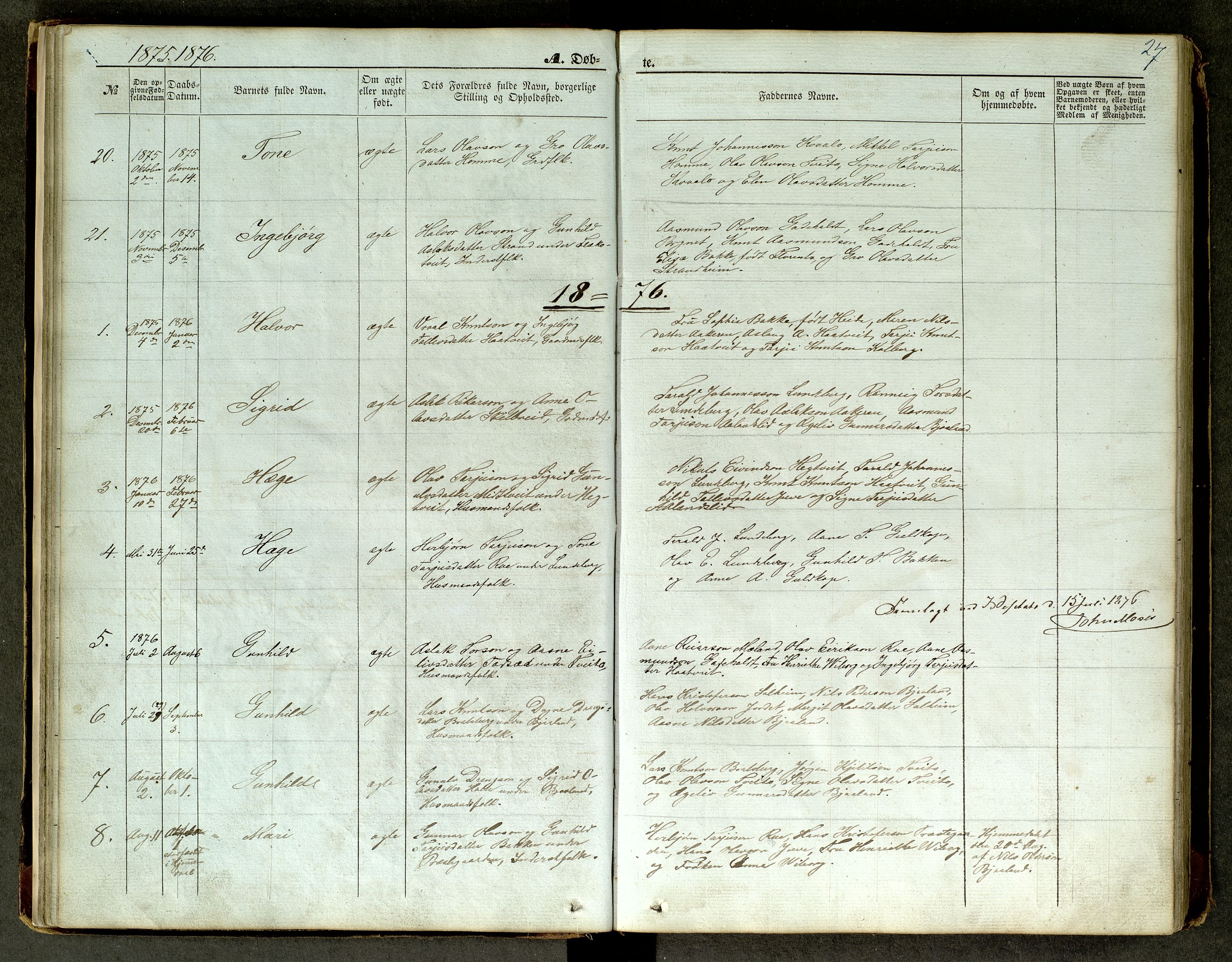 Lårdal kirkebøker, AV/SAKO-A-284/G/Ga/L0002: Parish register (copy) no. I 2, 1861-1890, p. 27