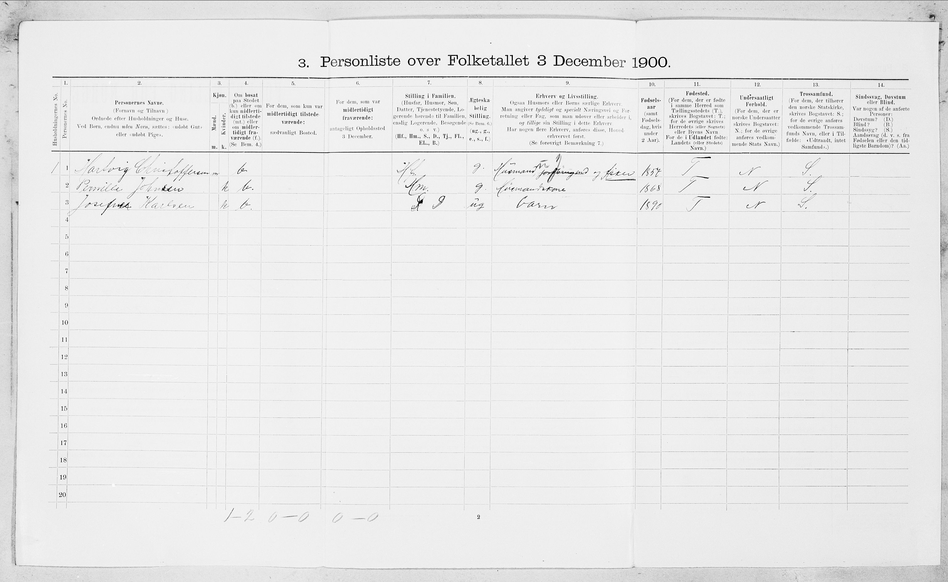 SAT, 1900 census for Bodin, 1900, p. 1037