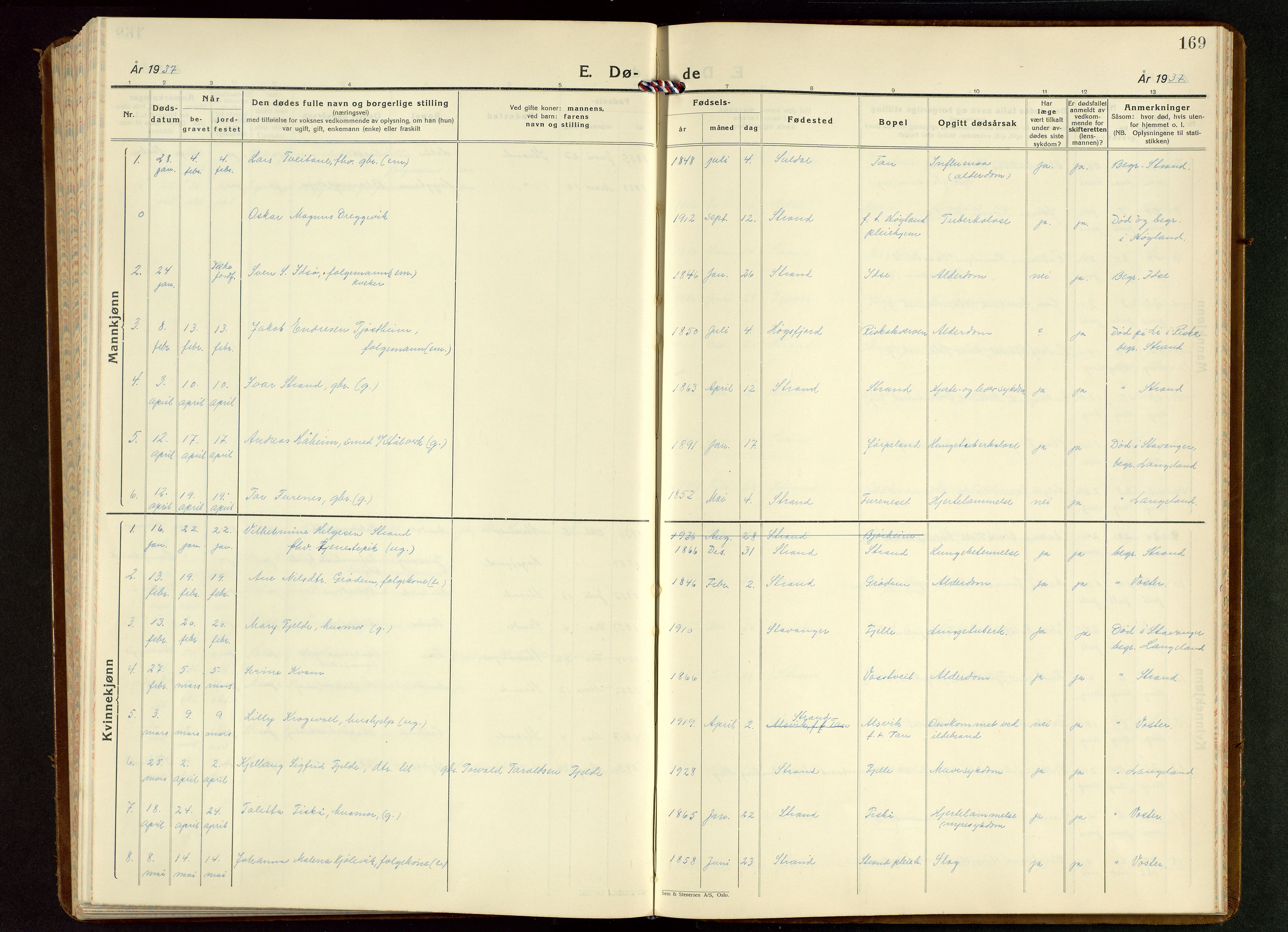 Strand sokneprestkontor, SAST/A-101828/H/Ha/Hab/L0006: Parish register (copy) no. B 6, 1933-1950, p. 169