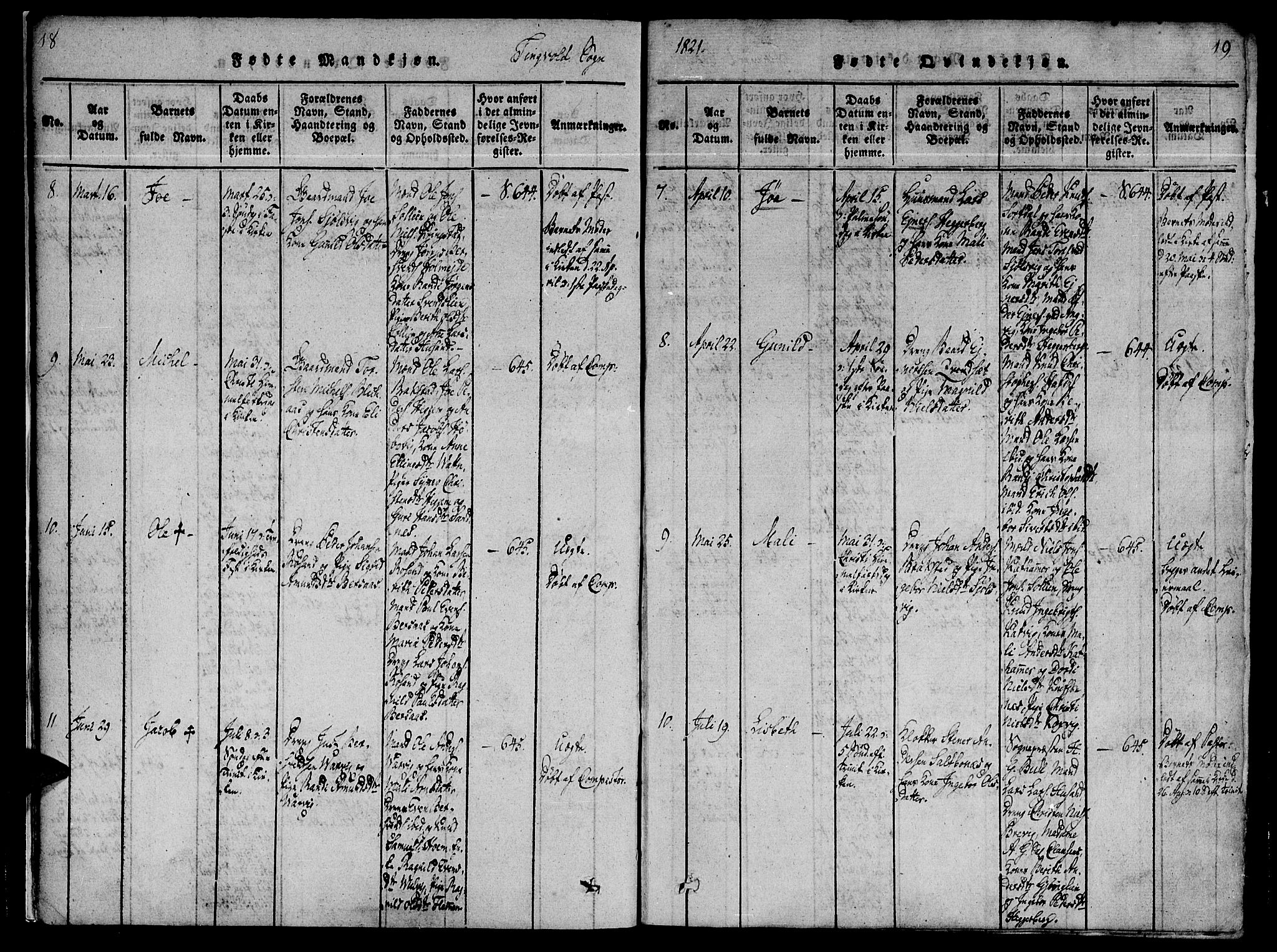 Ministerialprotokoller, klokkerbøker og fødselsregistre - Møre og Romsdal, AV/SAT-A-1454/586/L0982: Parish register (official) no. 586A08, 1819-1829, p. 18-19