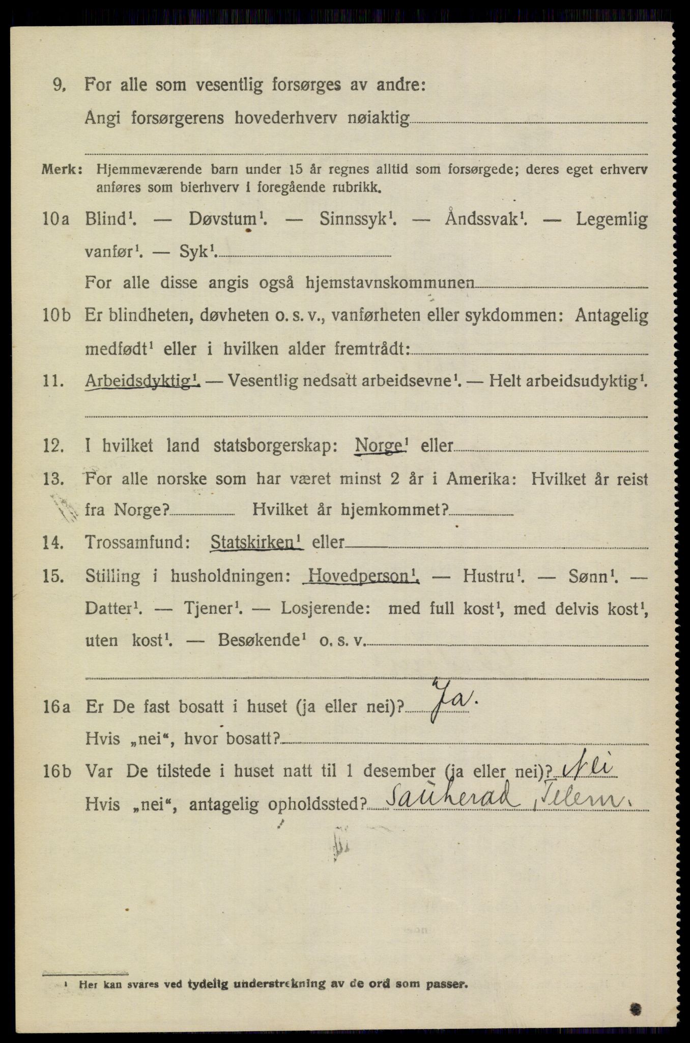 SAKO, 1920 census for Sannidal, 1920, p. 1616