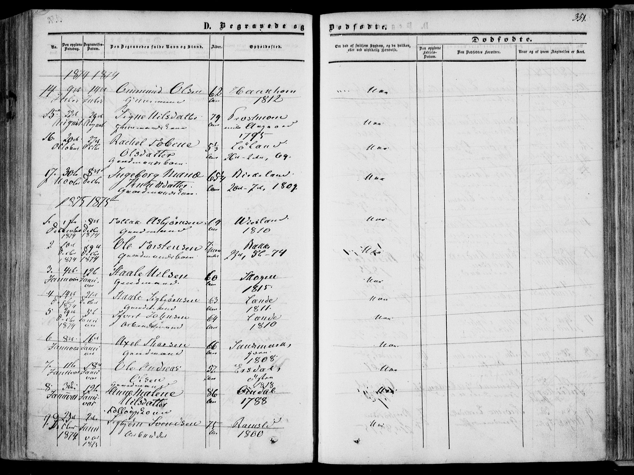 Bakke sokneprestkontor, SAK/1111-0002/F/Fa/Faa/L0006: Parish register (official) no. A 6, 1855-1877, p. 351