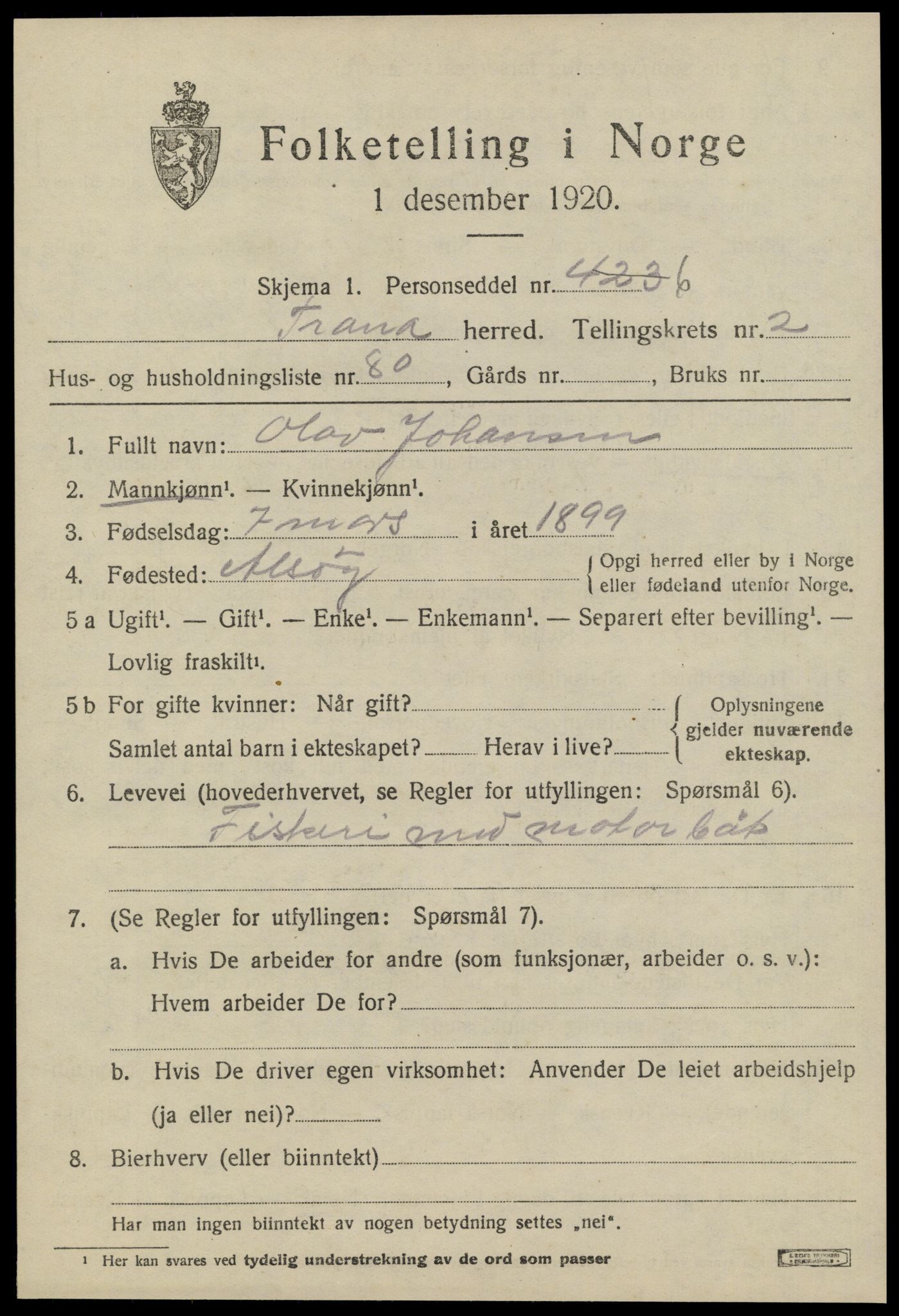 SAT, 1920 census for Træna, 1920, p. 1274