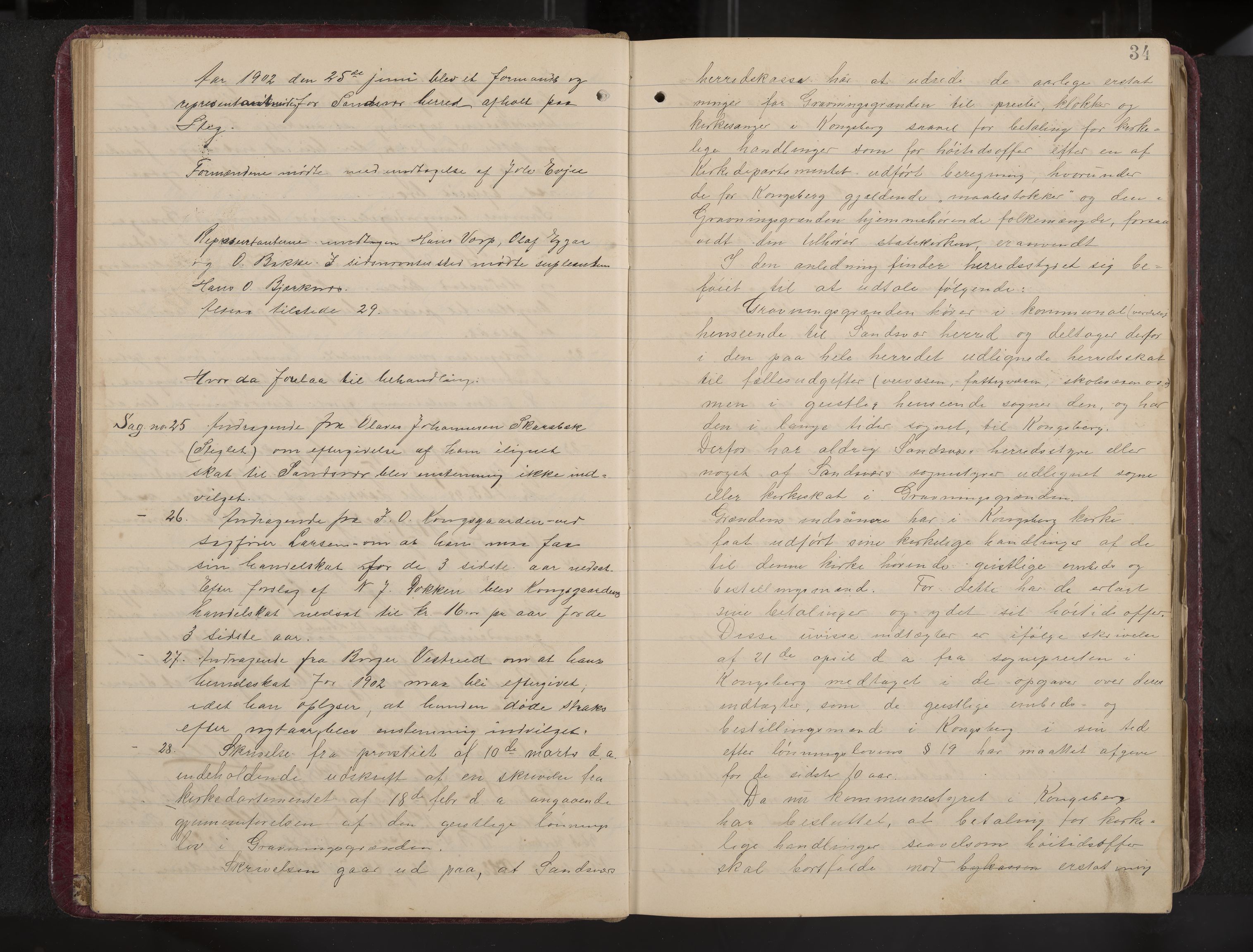 Ytre Sandsvær formannskap og sentraladministrasjon, IKAK/0629021/A/Aa/L0001: Møtebok med register, 1902-1919, p. 34