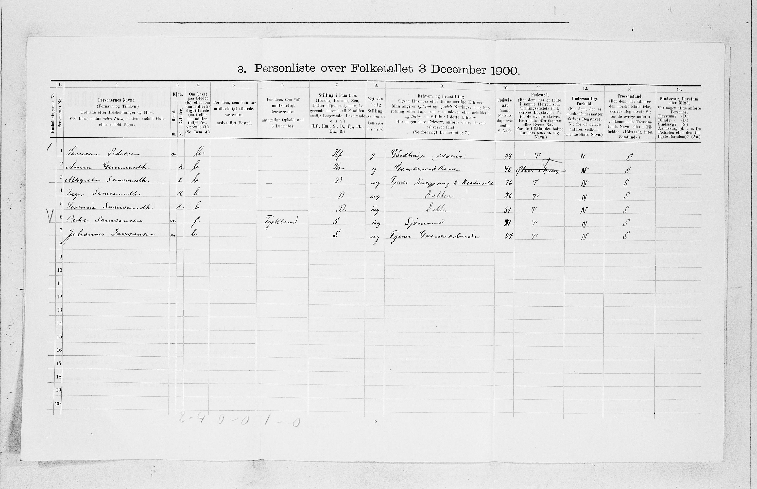 SAB, 1900 census for Fjelberg, 1900, p. 693