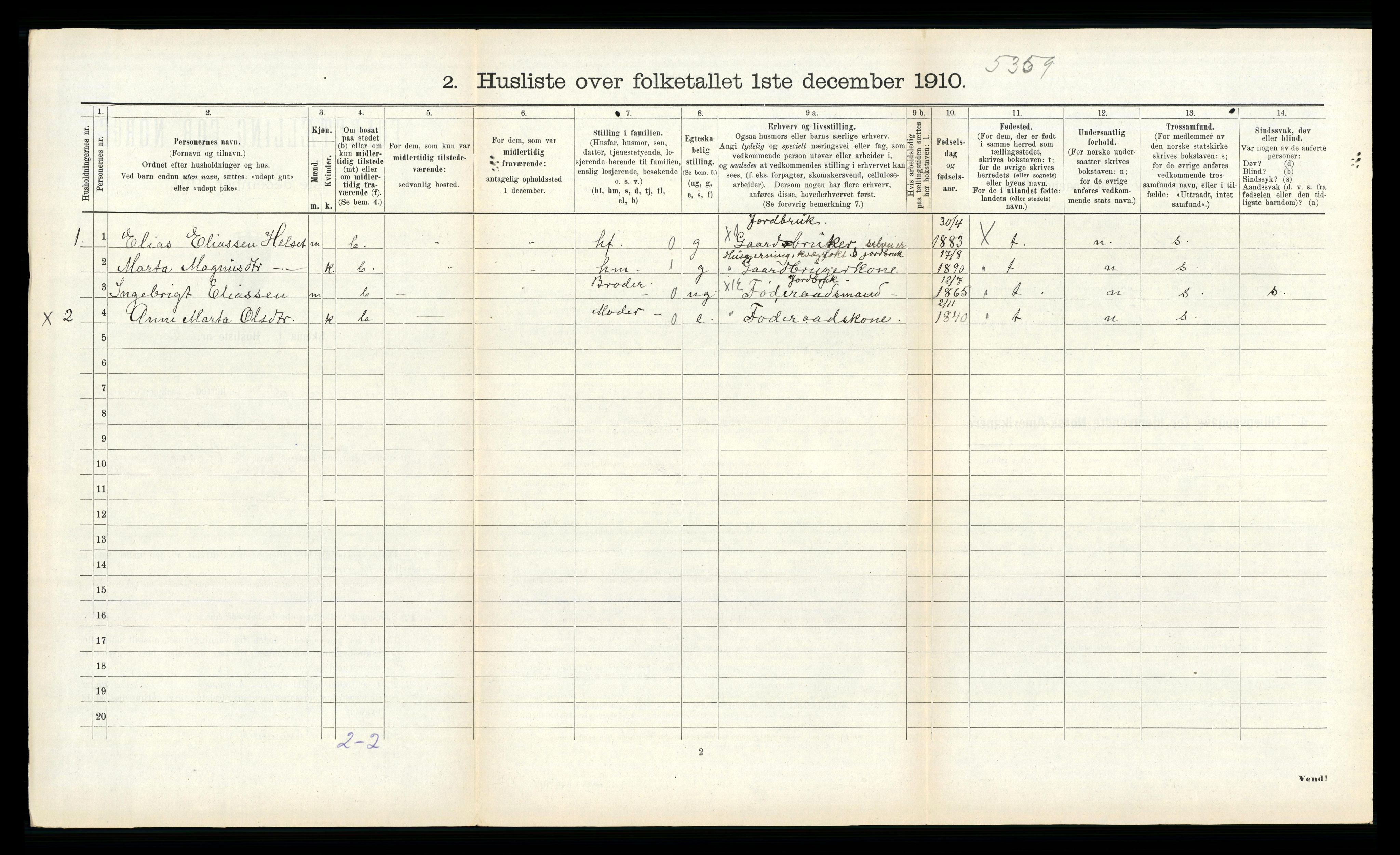 RA, 1910 census for Sunnylven, 1910, p. 153