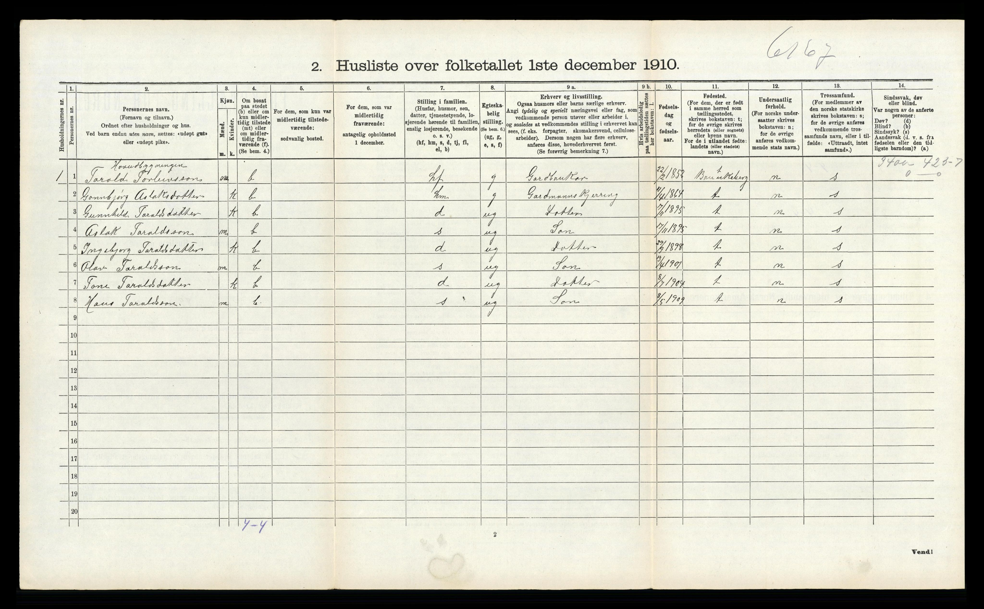 RA, 1910 census for Kviteseid, 1910, p. 1155