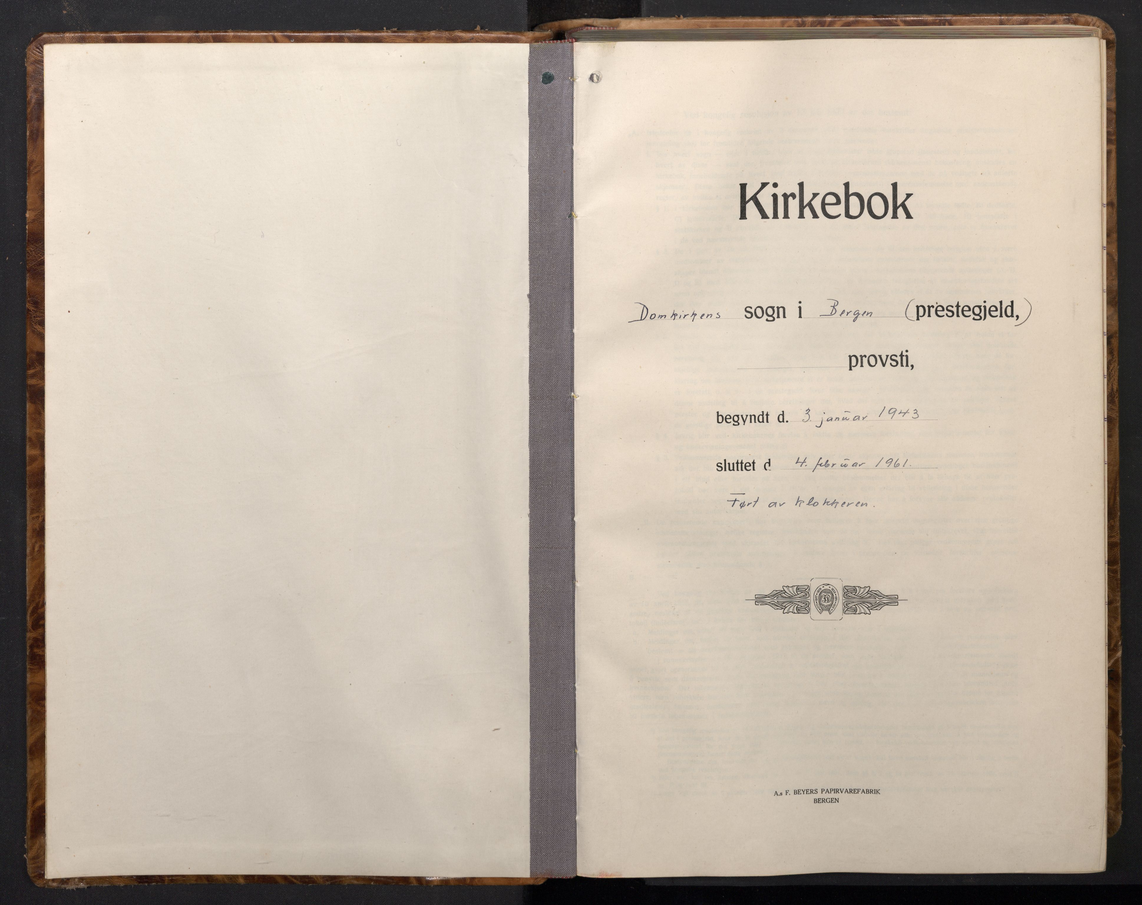 Domkirken sokneprestembete, AV/SAB-A-74801/H/Hab/L0019: Parish register (copy) no. B 12, 1943-1960