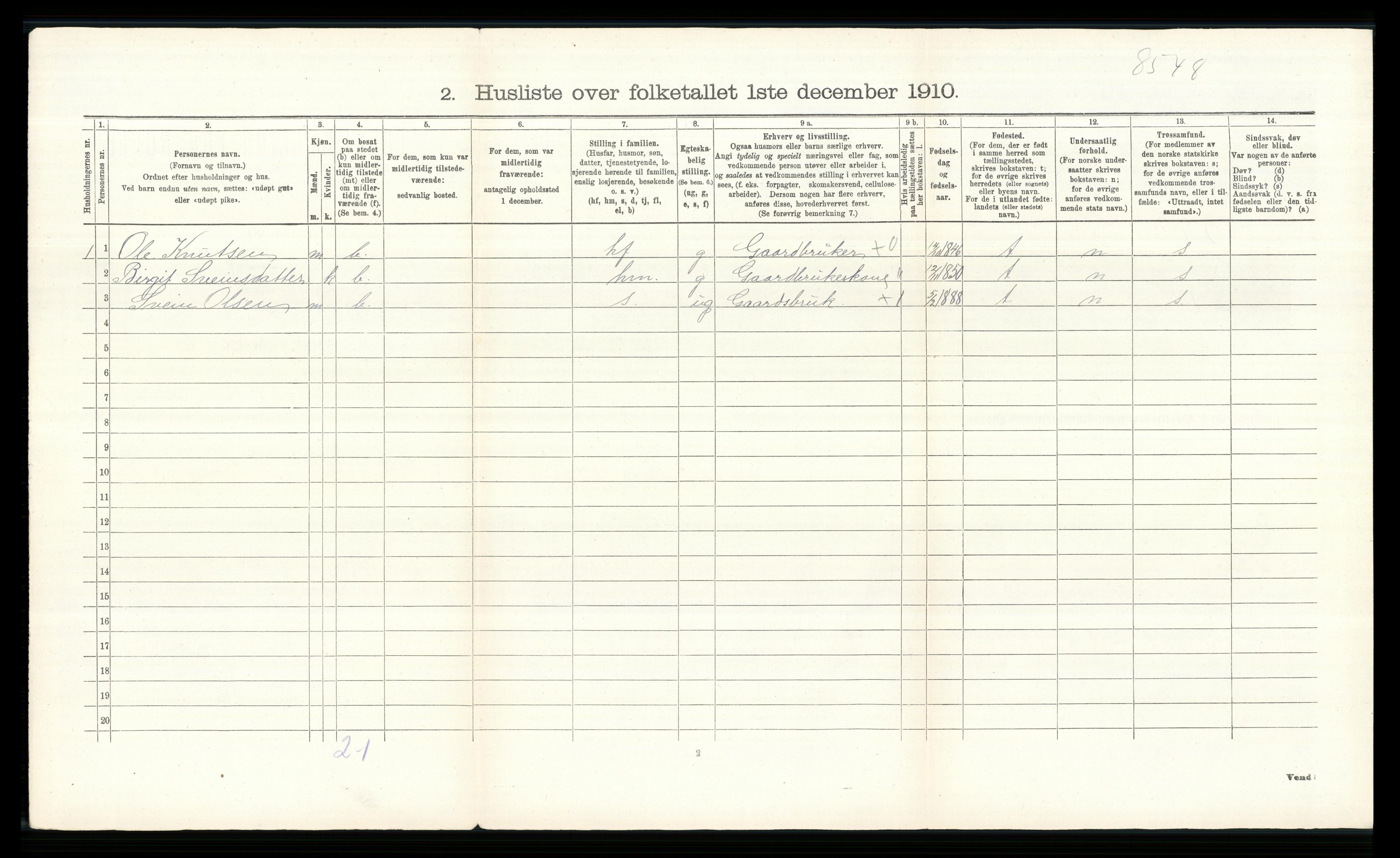 RA, 1910 census for Gol, 1910, p. 855