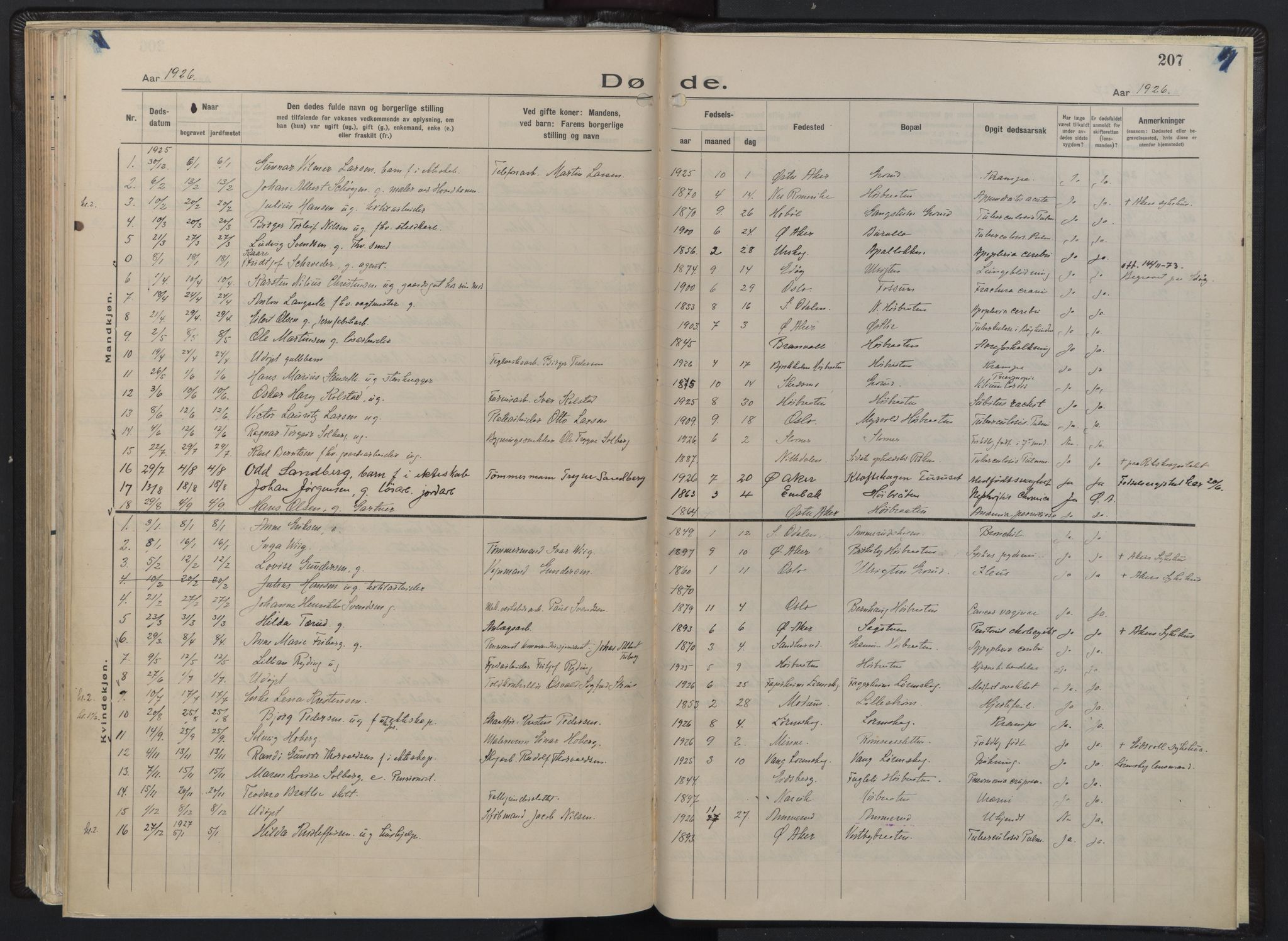 Østre Aker prestekontor Kirkebøker, SAO/A-10840/F/Fb/L0002: Parish register (official) no. II 2, 1918-1930, p. 207