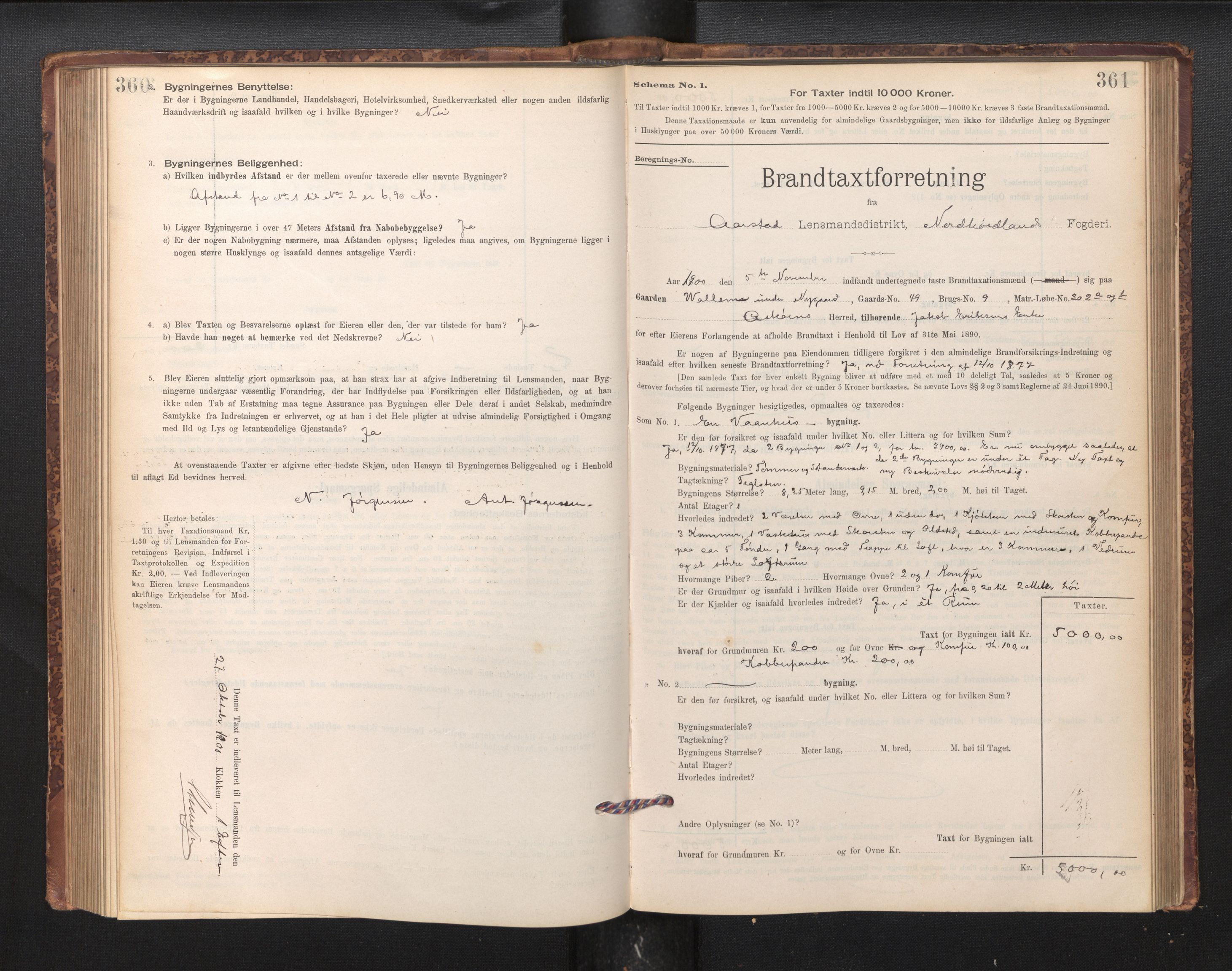 Lensmannen i Årstad, AV/SAB-A-36201/0012/L0011: Branntakstprotokoll,skjematakst, 1895-1901, p. 360-361