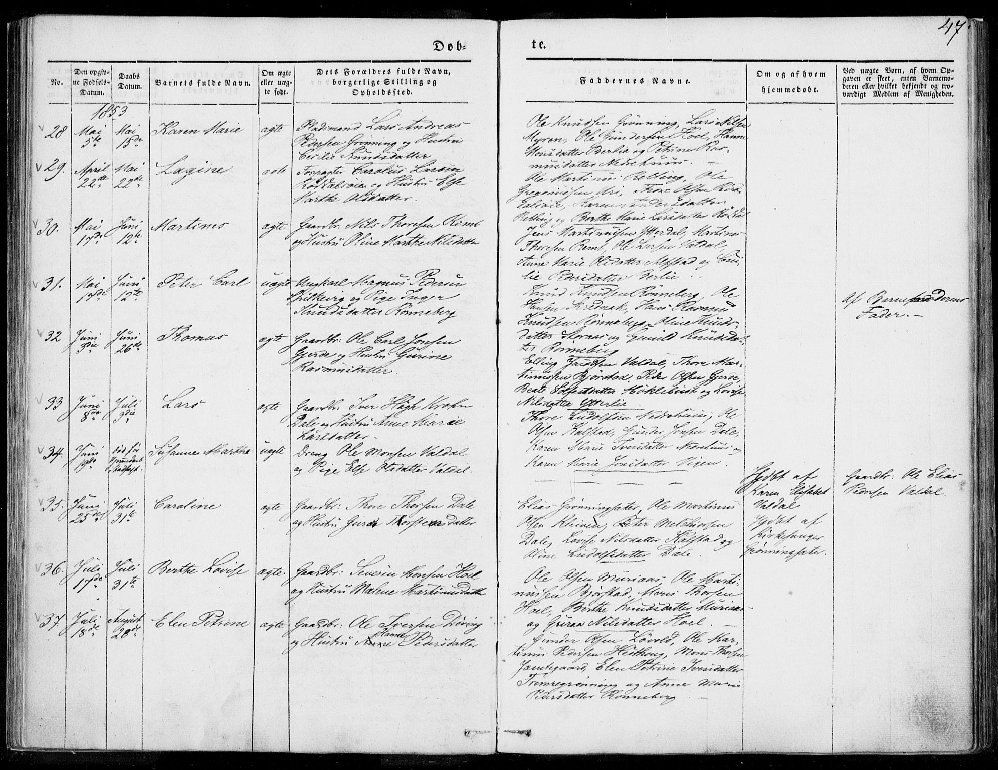 Ministerialprotokoller, klokkerbøker og fødselsregistre - Møre og Romsdal, AV/SAT-A-1454/519/L0249: Parish register (official) no. 519A08, 1846-1868, p. 47