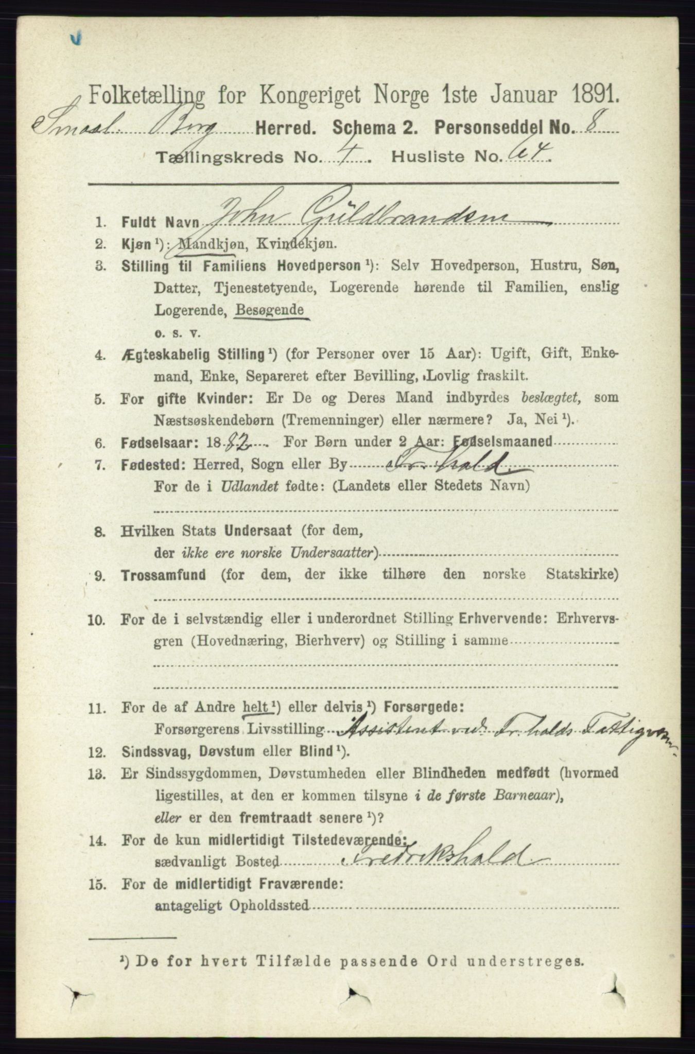 RA, 1891 census for 0116 Berg, 1891, p. 3210