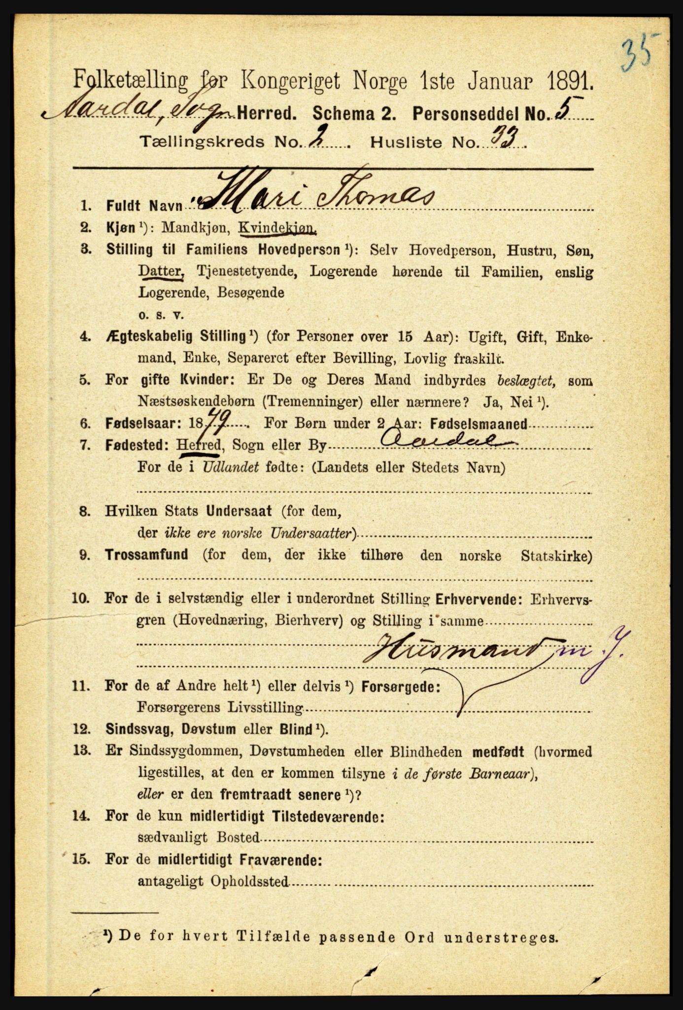 RA, 1891 census for 1424 Årdal, 1891, p. 360