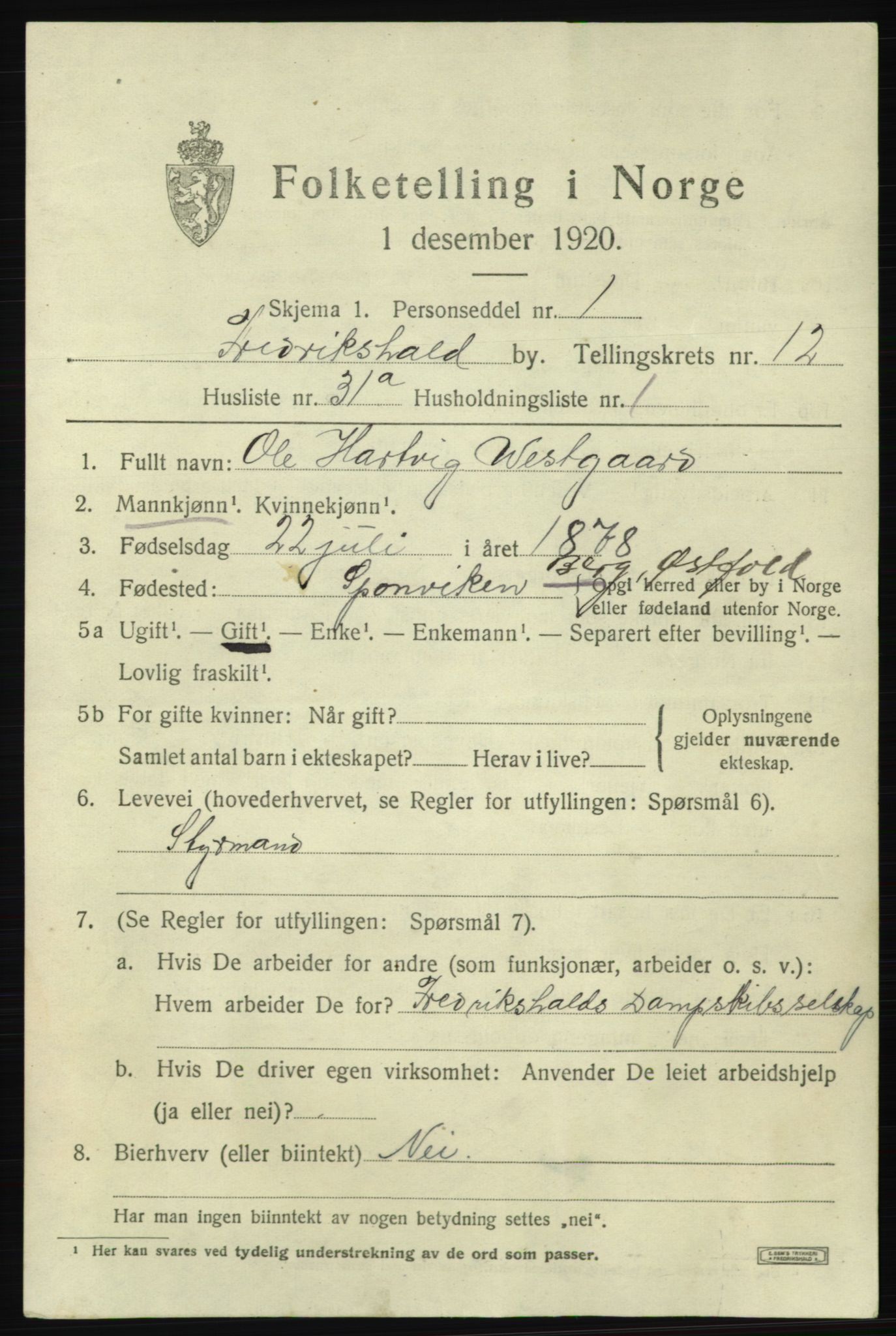 SAO, 1920 census for Fredrikshald, 1920, p. 20589