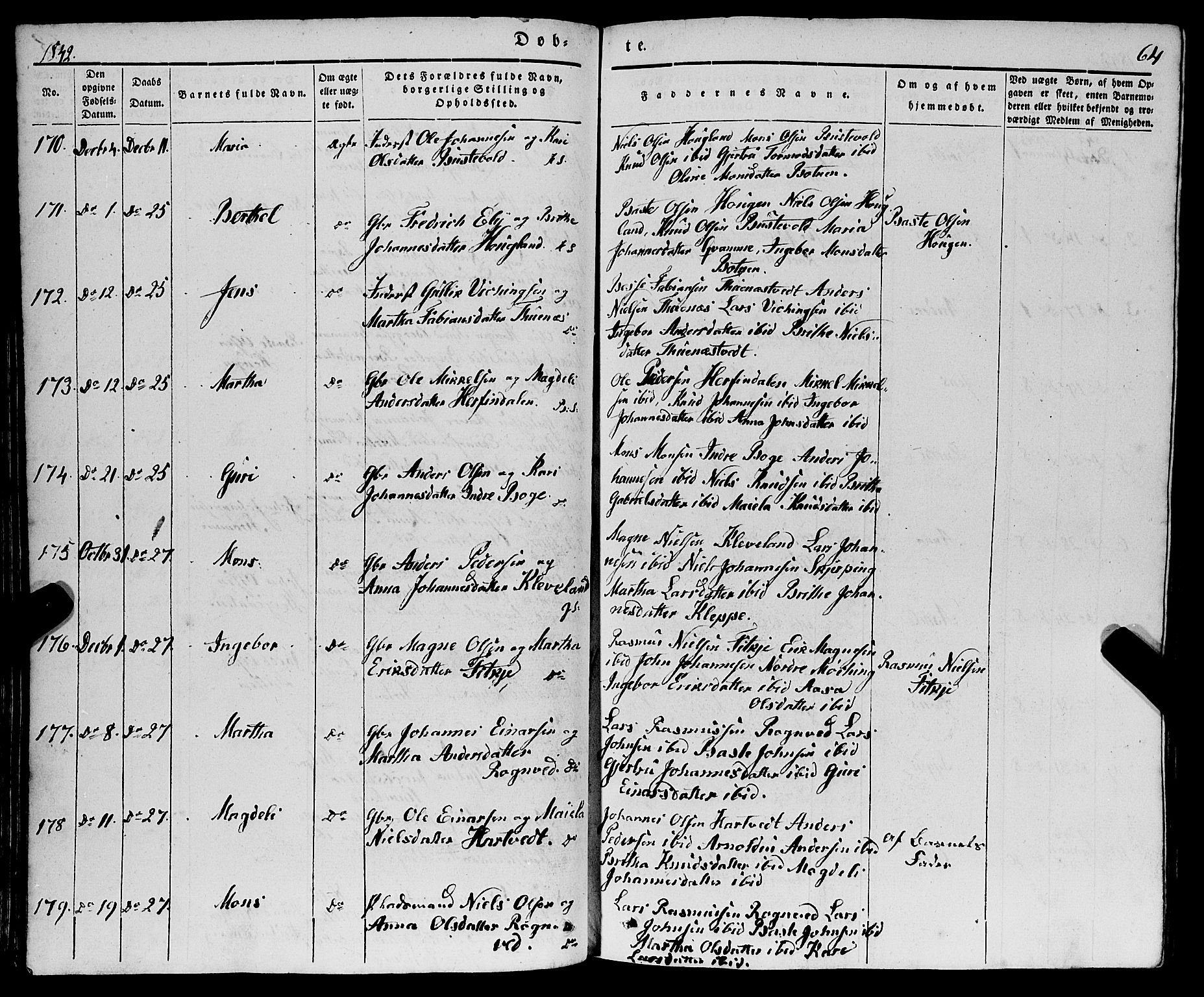 Haus sokneprestembete, AV/SAB-A-75601/H/Haa: Parish register (official) no. A 15, 1838-1847, p. 64