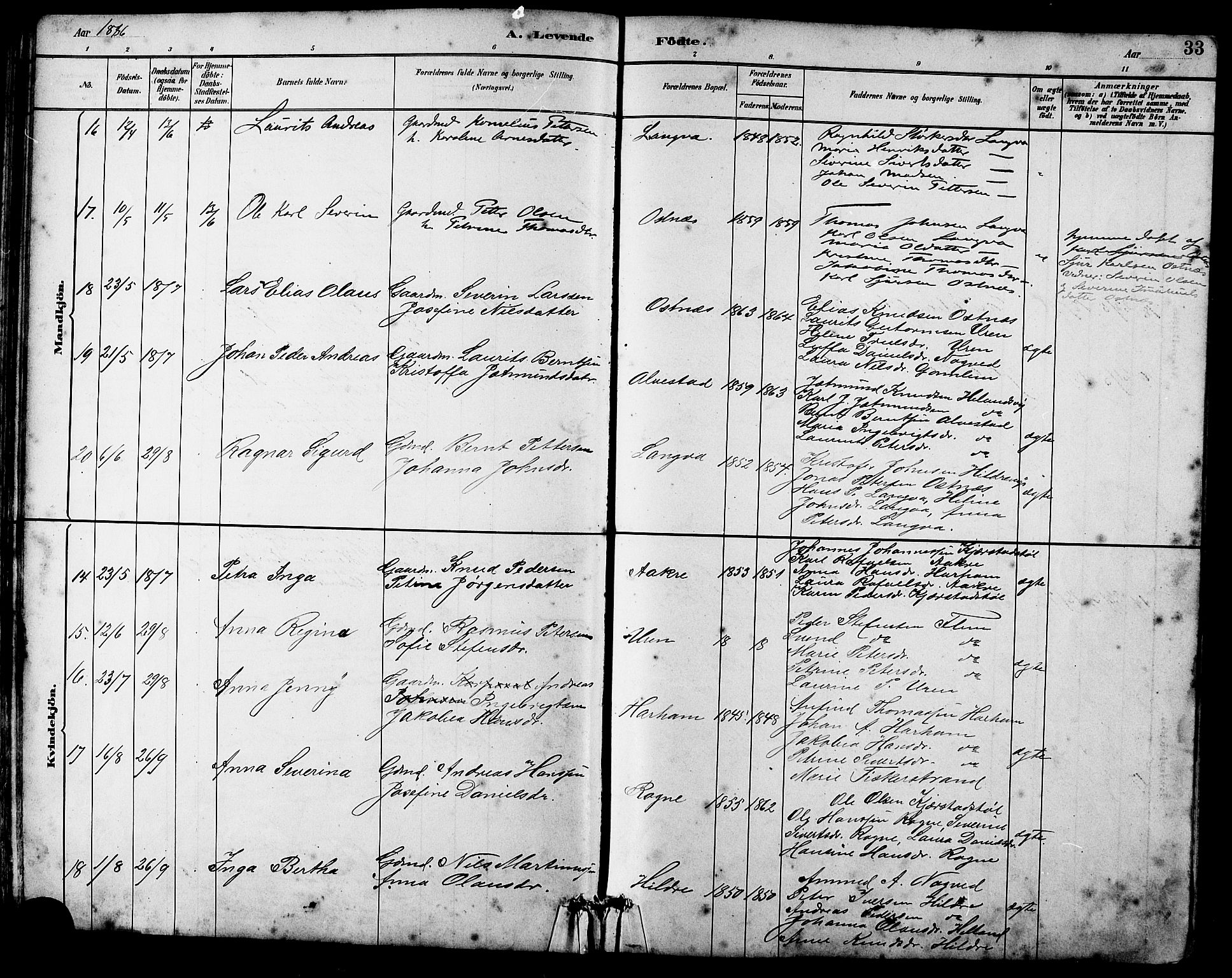 Ministerialprotokoller, klokkerbøker og fødselsregistre - Møre og Romsdal, AV/SAT-A-1454/536/L0510: Parish register (copy) no. 536C05, 1881-1898, p. 33