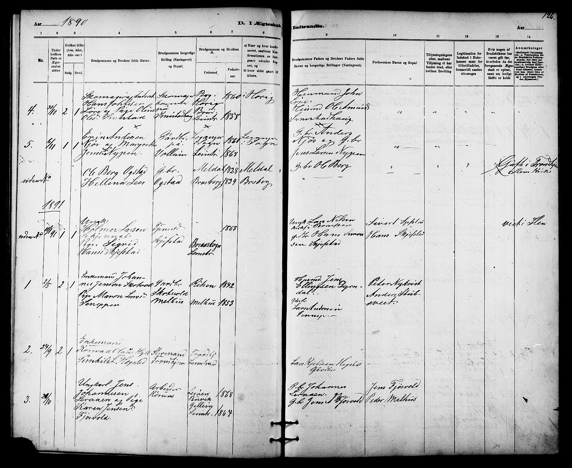Ministerialprotokoller, klokkerbøker og fødselsregistre - Sør-Trøndelag, SAT/A-1456/613/L0395: Parish register (copy) no. 613C03, 1887-1909, p. 126