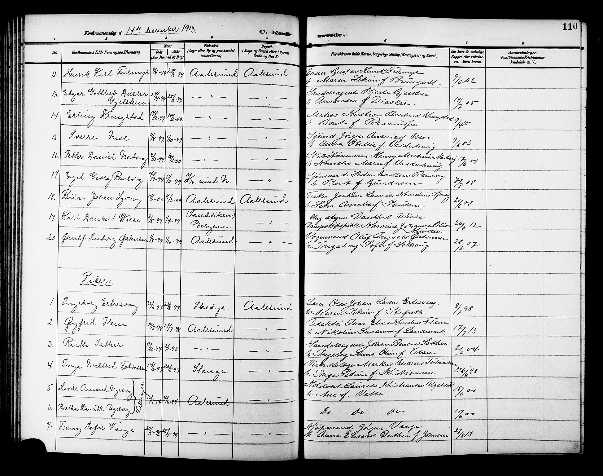 Ministerialprotokoller, klokkerbøker og fødselsregistre - Møre og Romsdal, AV/SAT-A-1454/529/L0470: Parish register (copy) no. 529C07, 1907-1917, p. 110