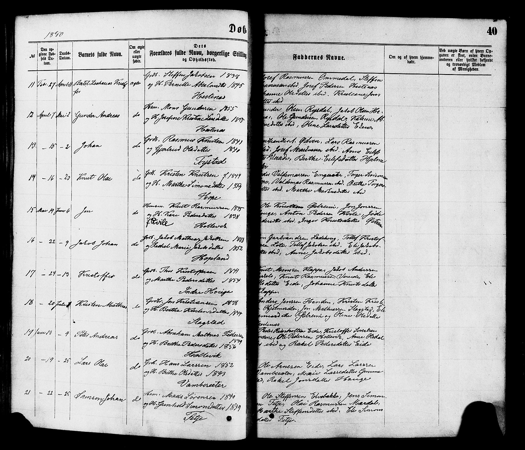 Gloppen sokneprestembete, AV/SAB-A-80101/H/Haa/Haaa/L0010: Parish register (official) no. A 10, 1871-1884, p. 40