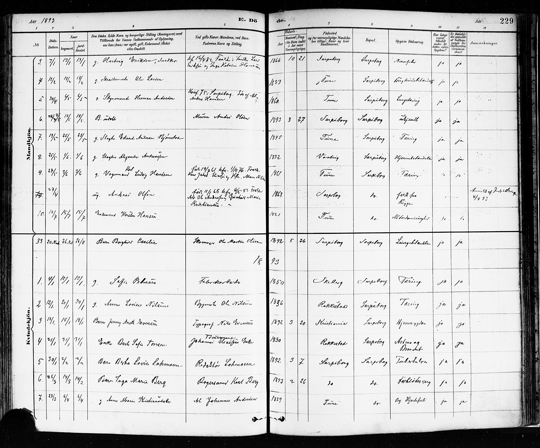 Sarpsborg prestekontor Kirkebøker, AV/SAO-A-2006/F/Fa/L0004: Parish register (official) no. 4, 1892-1899, p. 229