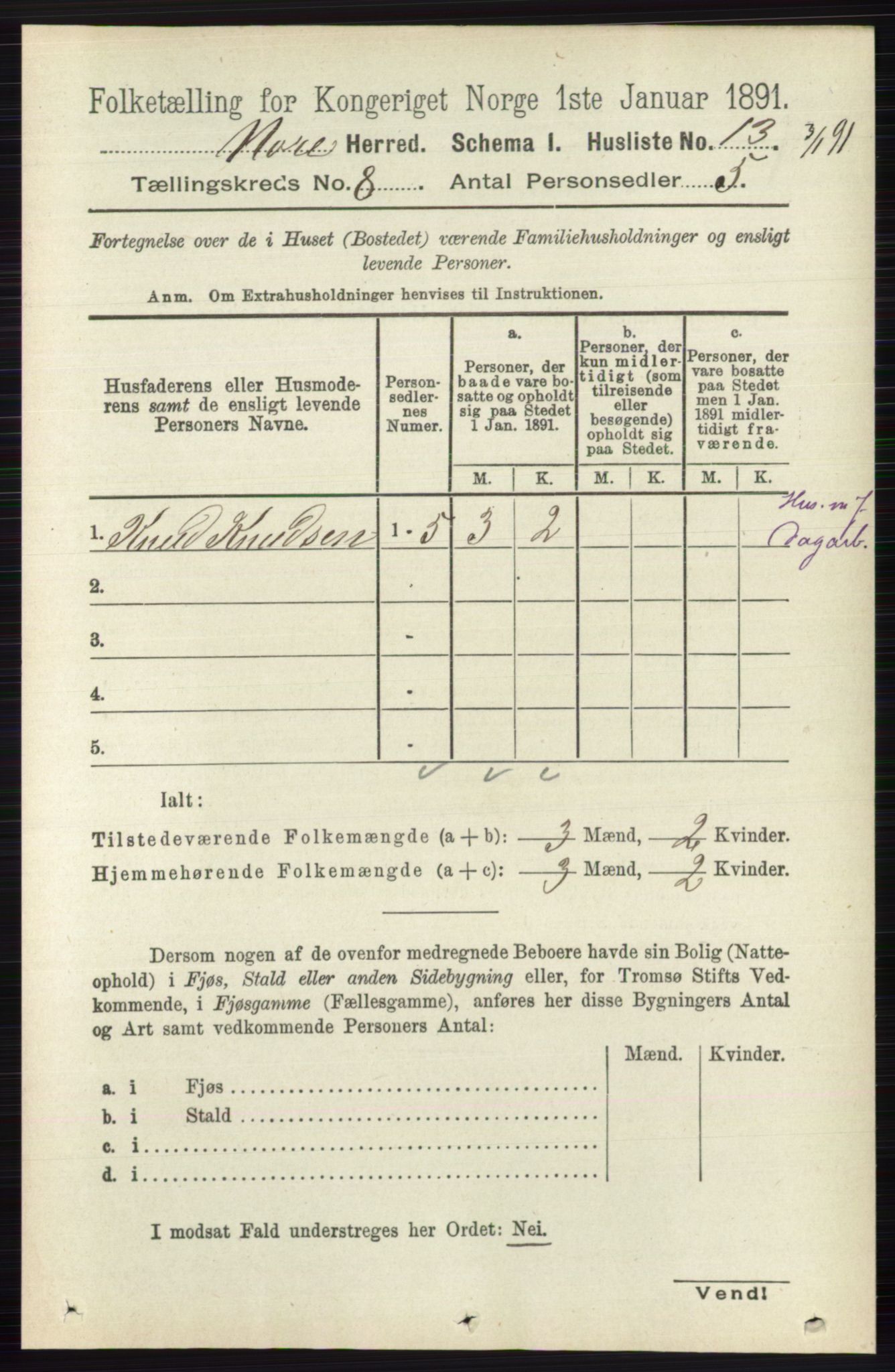 RA, 1891 census for 0633 Nore, 1891, p. 2803