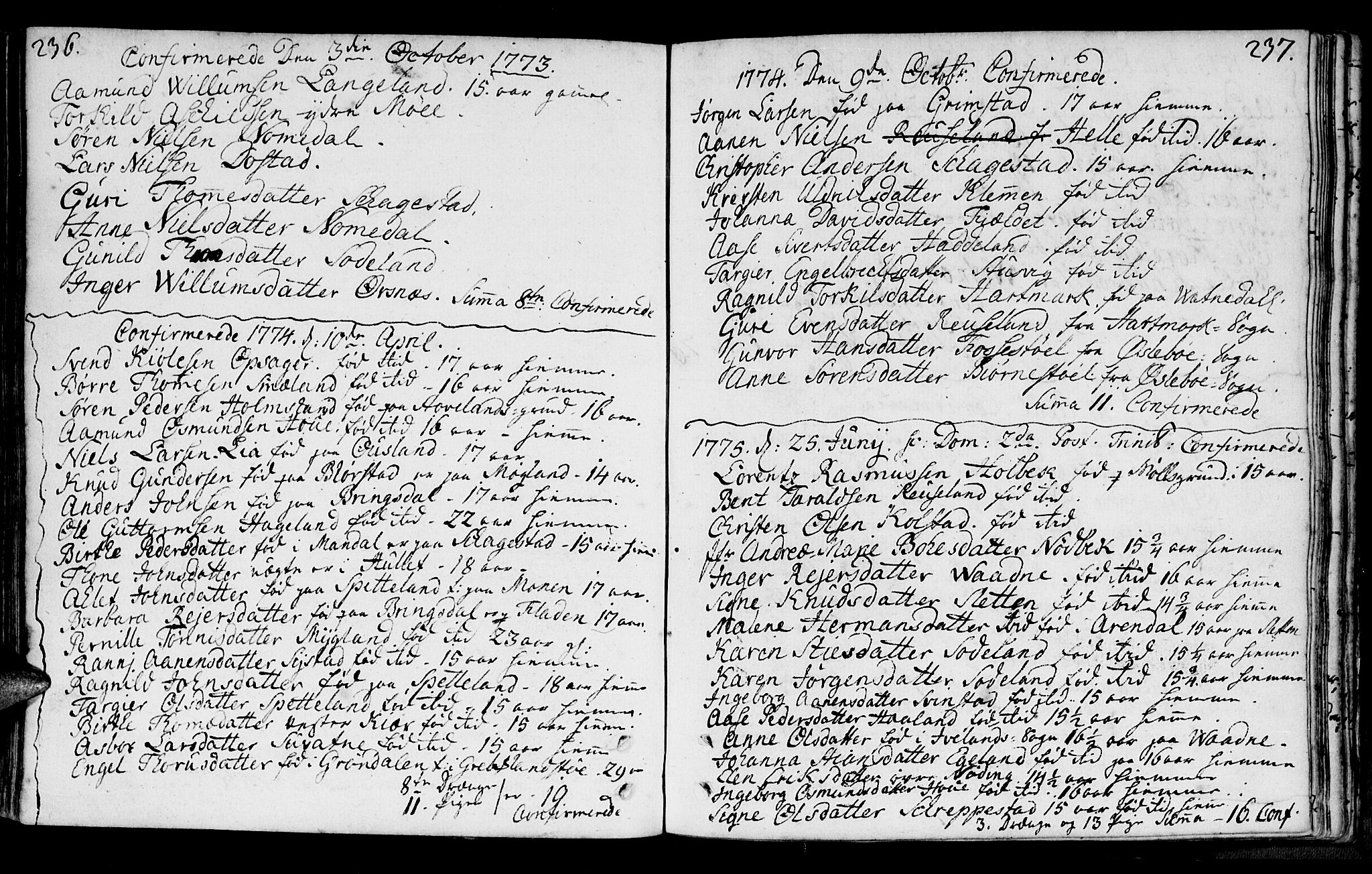 Holum sokneprestkontor, AV/SAK-1111-0022/F/Fa/Faa/L0002: Parish register (official) no. A 2, 1756-1780, p. 236-237