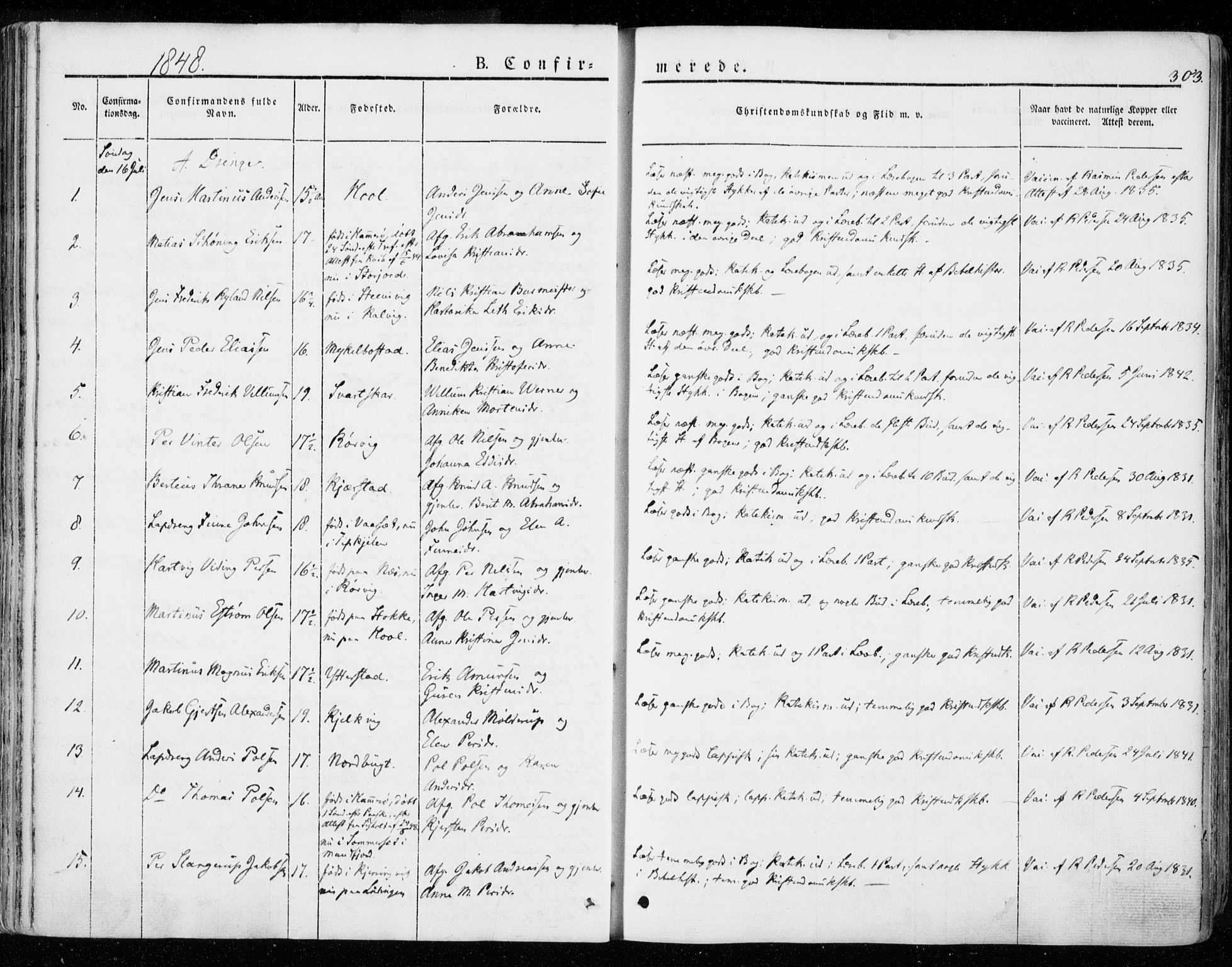 Ministerialprotokoller, klokkerbøker og fødselsregistre - Nordland, SAT/A-1459/872/L1033: Parish register (official) no. 872A08, 1840-1863, p. 303
