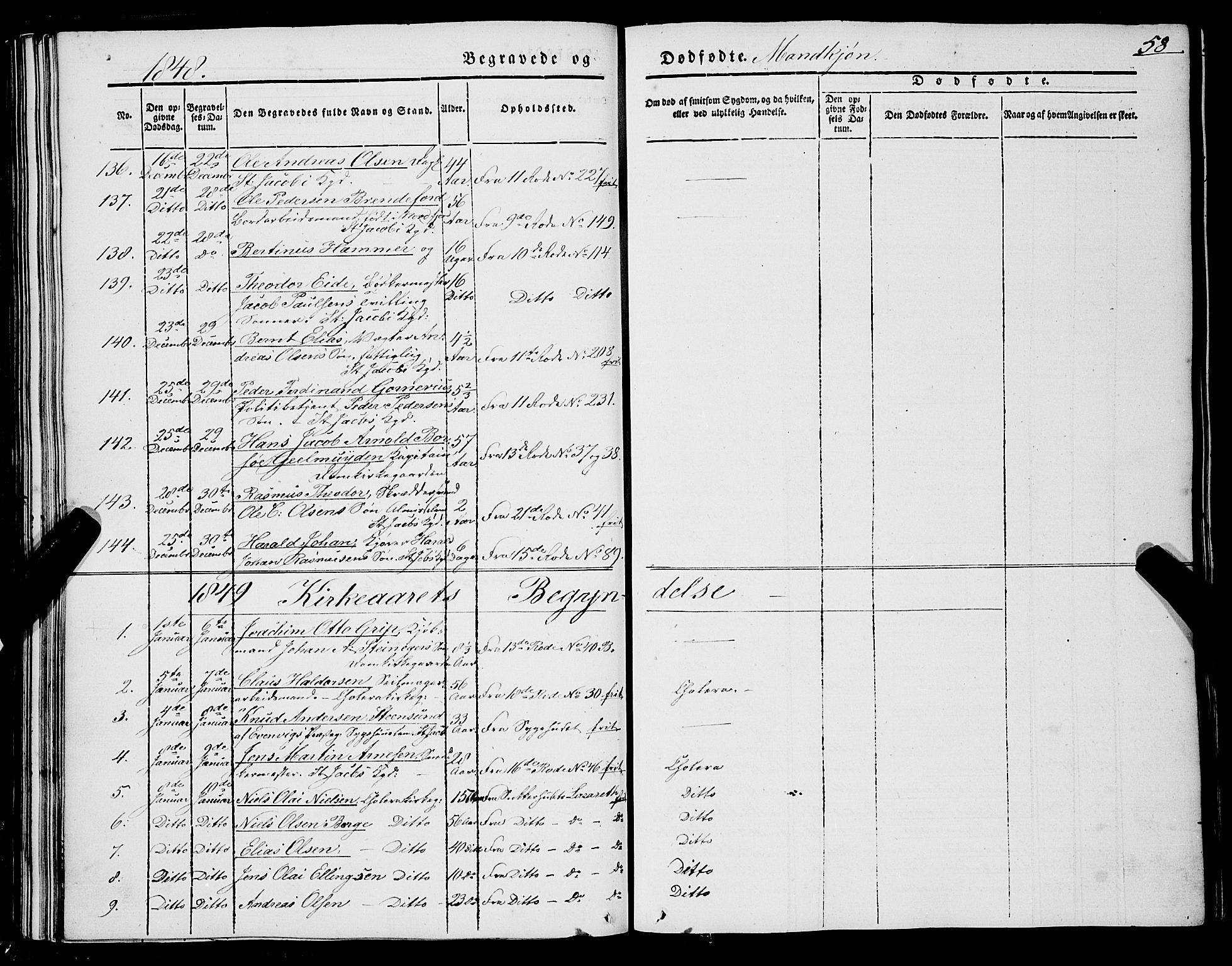 Domkirken sokneprestembete, SAB/A-74801/H/Haa/L0040: Parish register (official) no. E 1, 1841-1853, p. 58