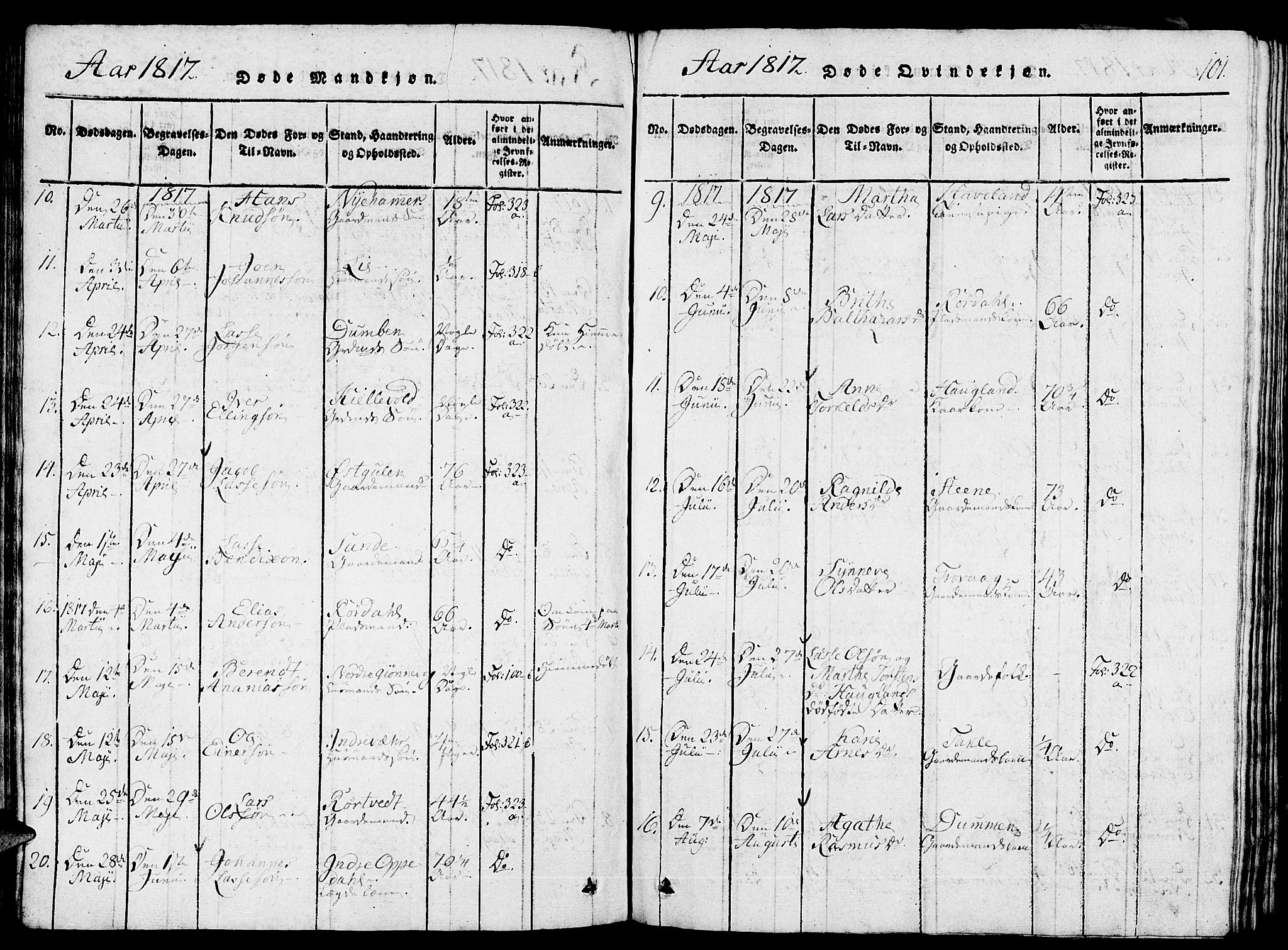 Gulen sokneprestembete, AV/SAB-A-80201/H/Haa/Haaa/L0018: Parish register (official) no. A 18, 1816-1825, p. 101