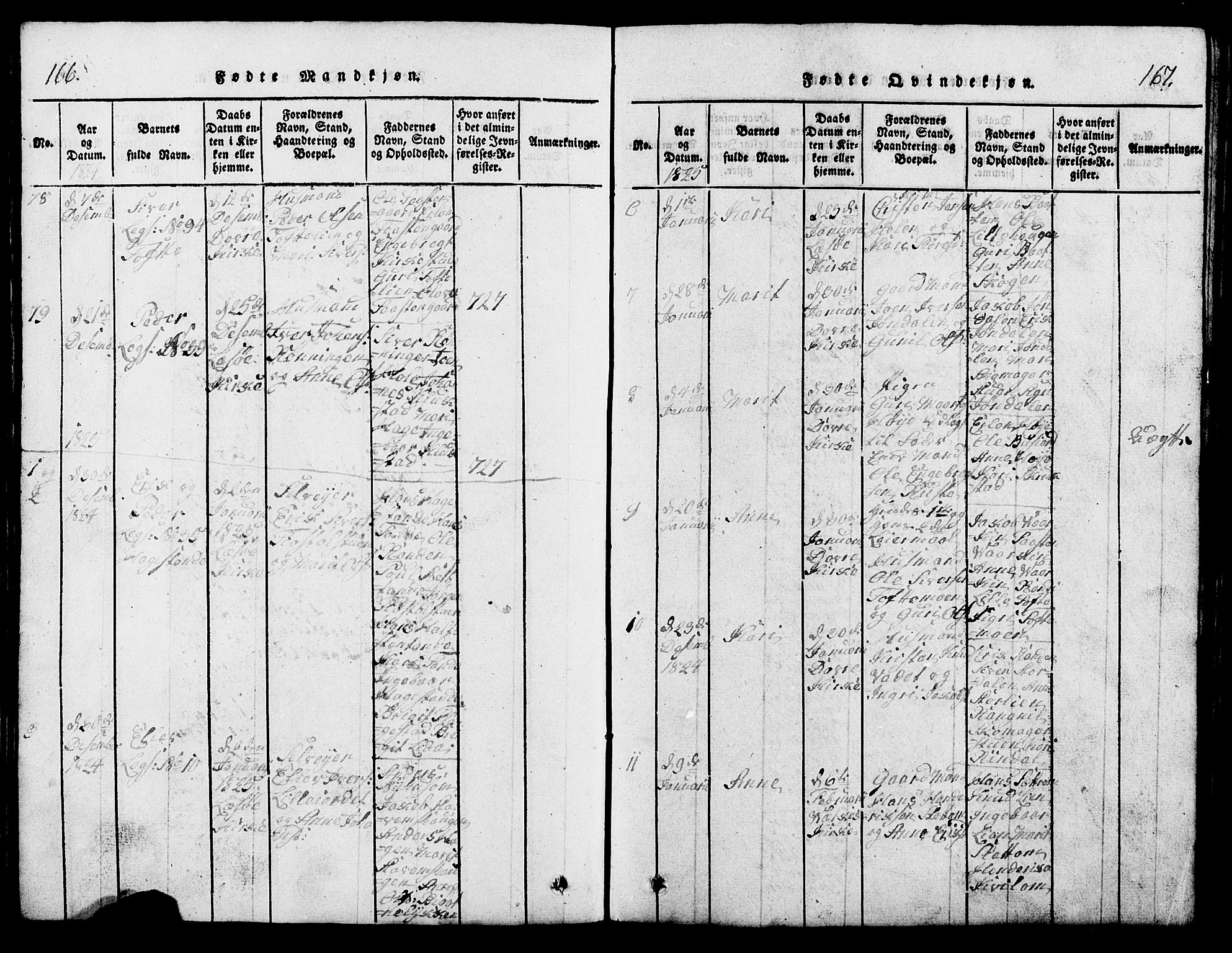 Lesja prestekontor, SAH/PREST-068/H/Ha/Hab/L0001: Parish register (copy) no. 1, 1820-1831, p. 166-167