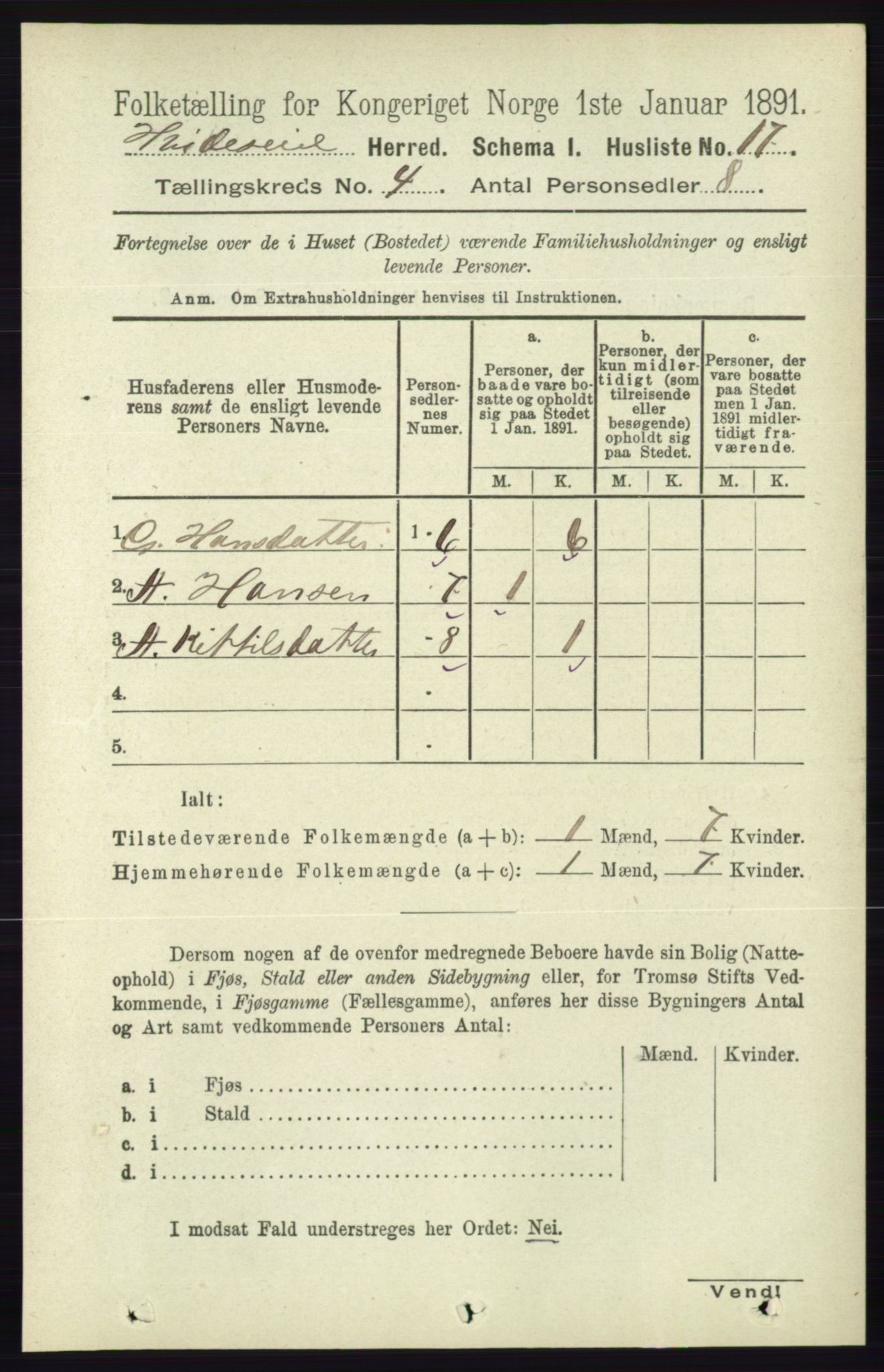 RA, 1891 census for 0829 Kviteseid, 1891, p. 721