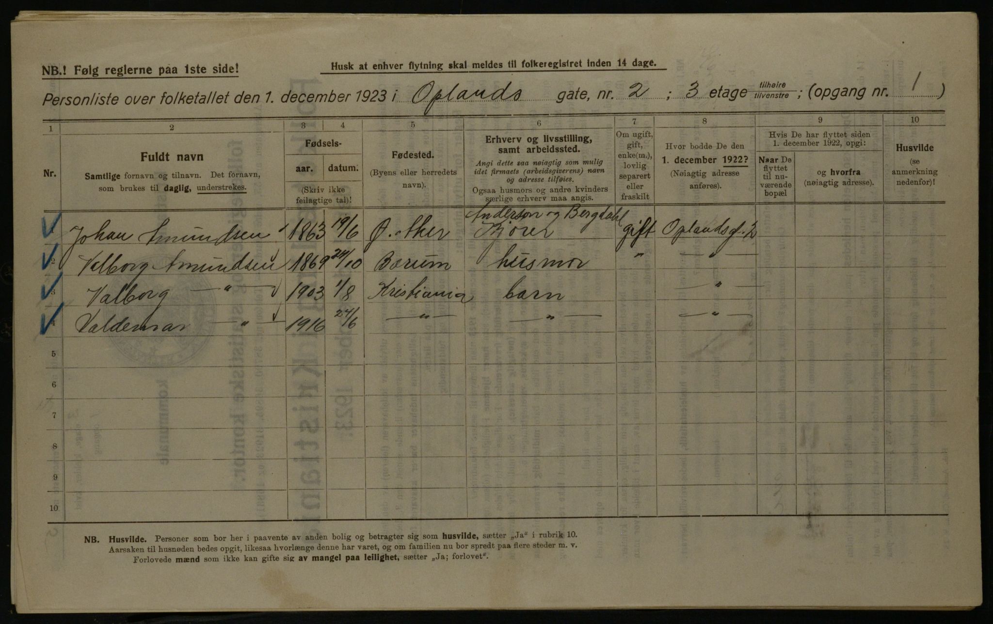 OBA, Municipal Census 1923 for Kristiania, 1923, p. 83685