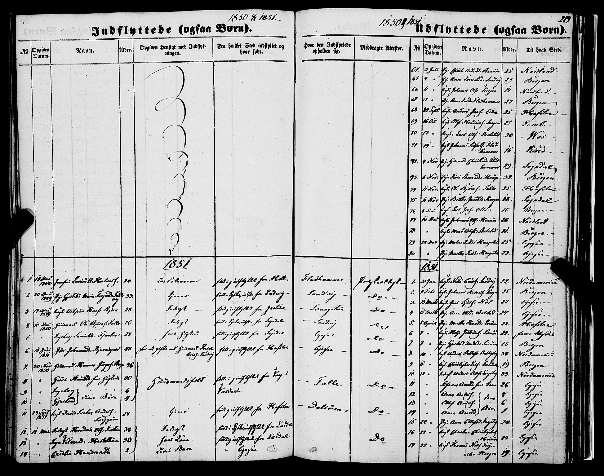Luster sokneprestembete, SAB/A-81101/H/Haa/Haaa/L0007: Parish register (official) no. A 7, 1849-1859, p. 219