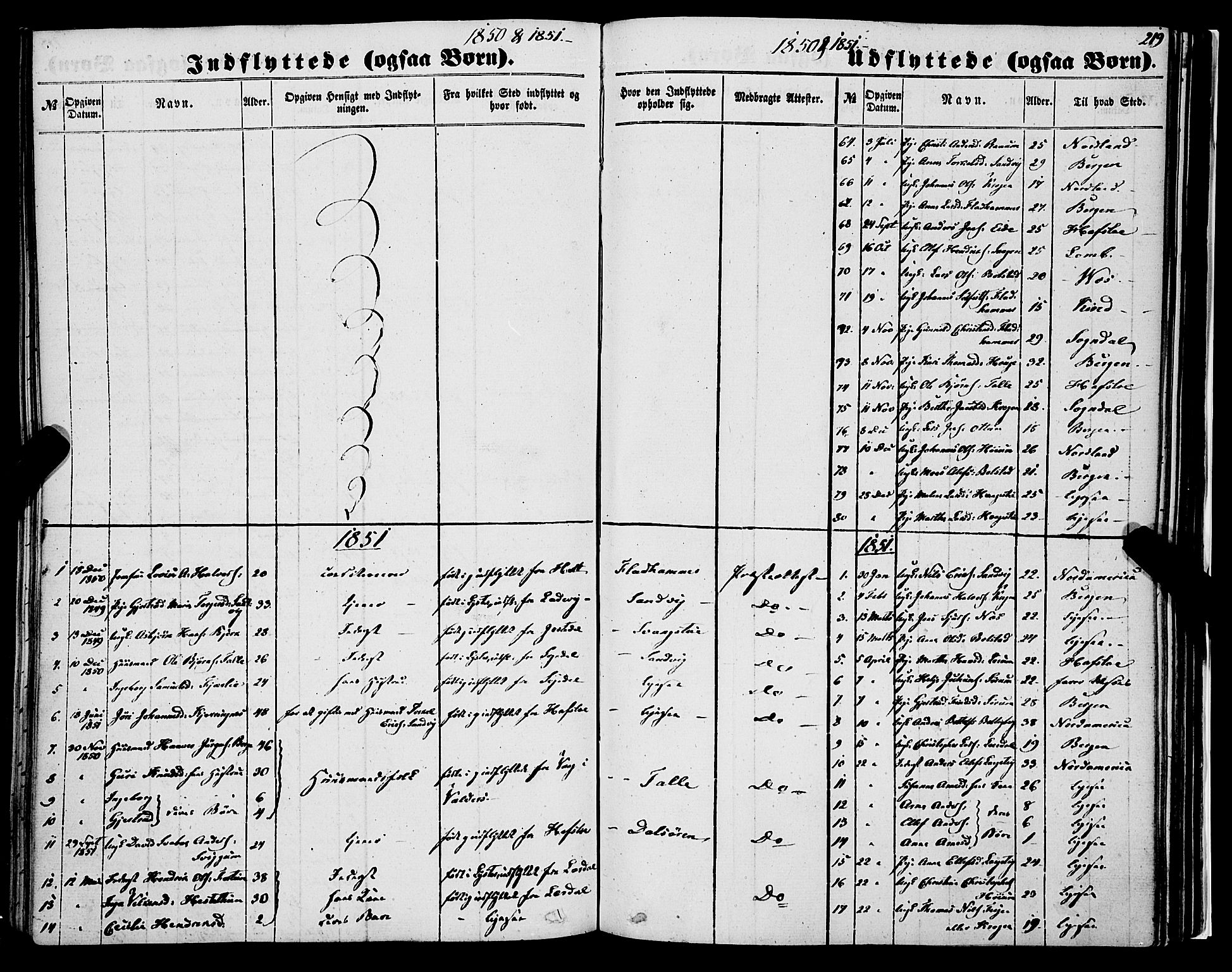 Luster sokneprestembete, AV/SAB-A-81101/H/Haa/Haaa/L0007: Parish register (official) no. A 7, 1849-1859, p. 219