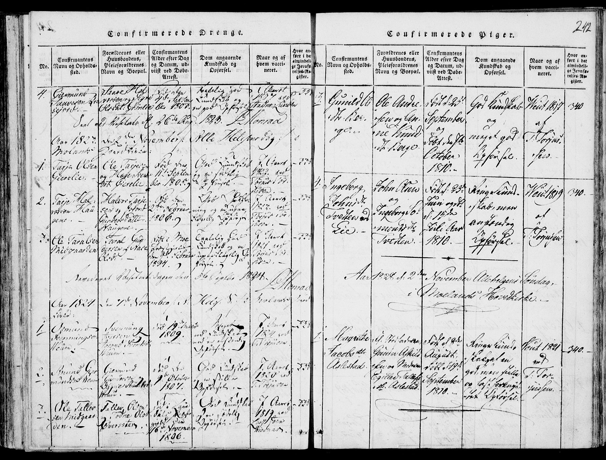 Fyresdal kirkebøker, SAKO/A-263/F/Fb/L0001: Parish register (official) no. II 1, 1815-1854, p. 242