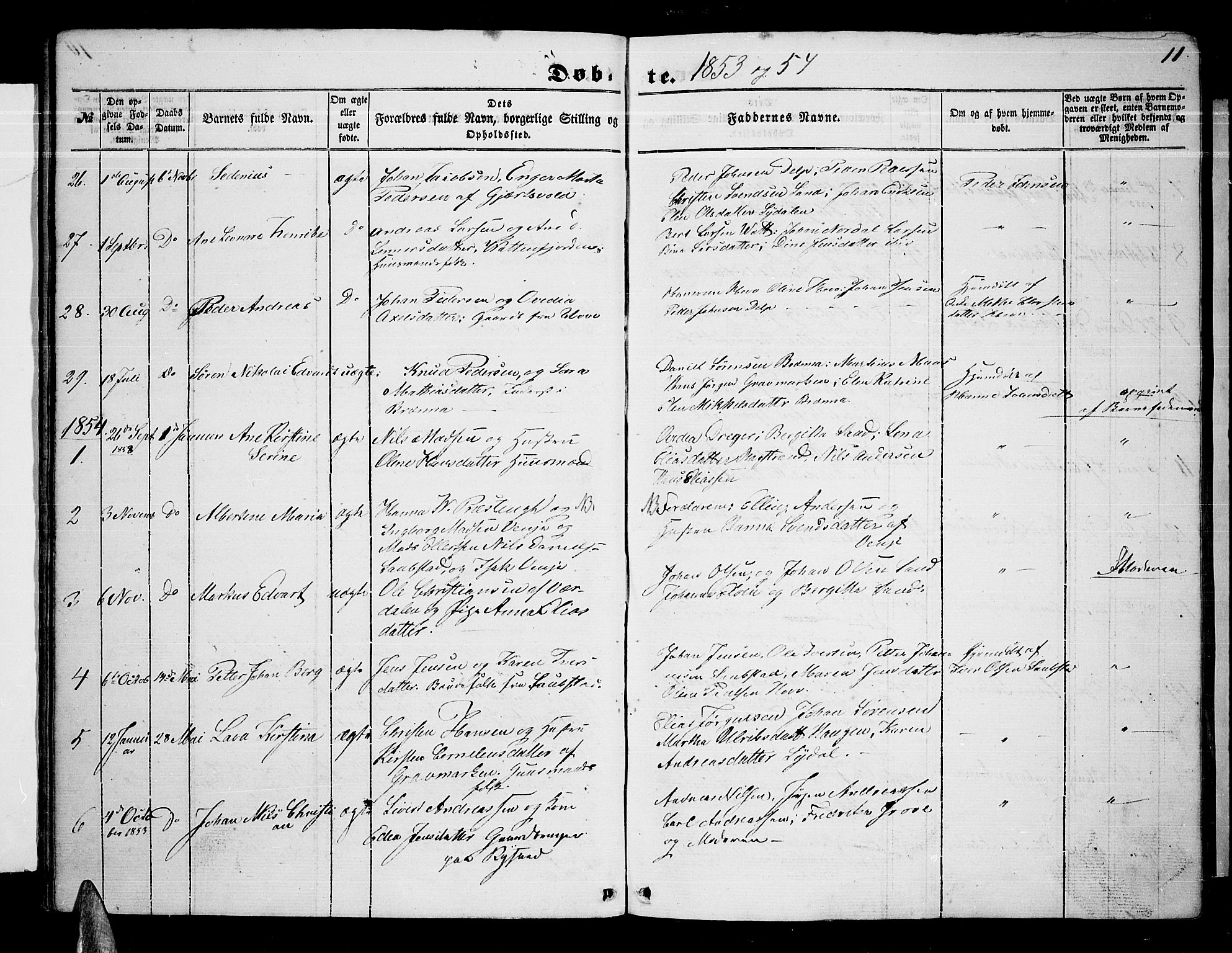 Ministerialprotokoller, klokkerbøker og fødselsregistre - Nordland, AV/SAT-A-1459/876/L1102: Parish register (copy) no. 876C01, 1852-1886, p. 11