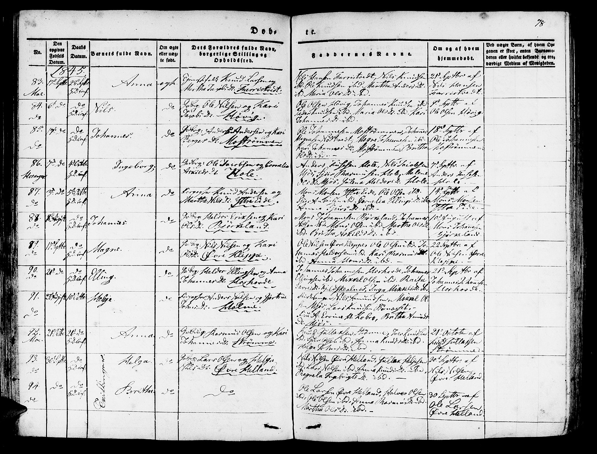 Hosanger sokneprestembete, AV/SAB-A-75801/H/Haa: Parish register (official) no. A 7, 1835-1848, p. 78