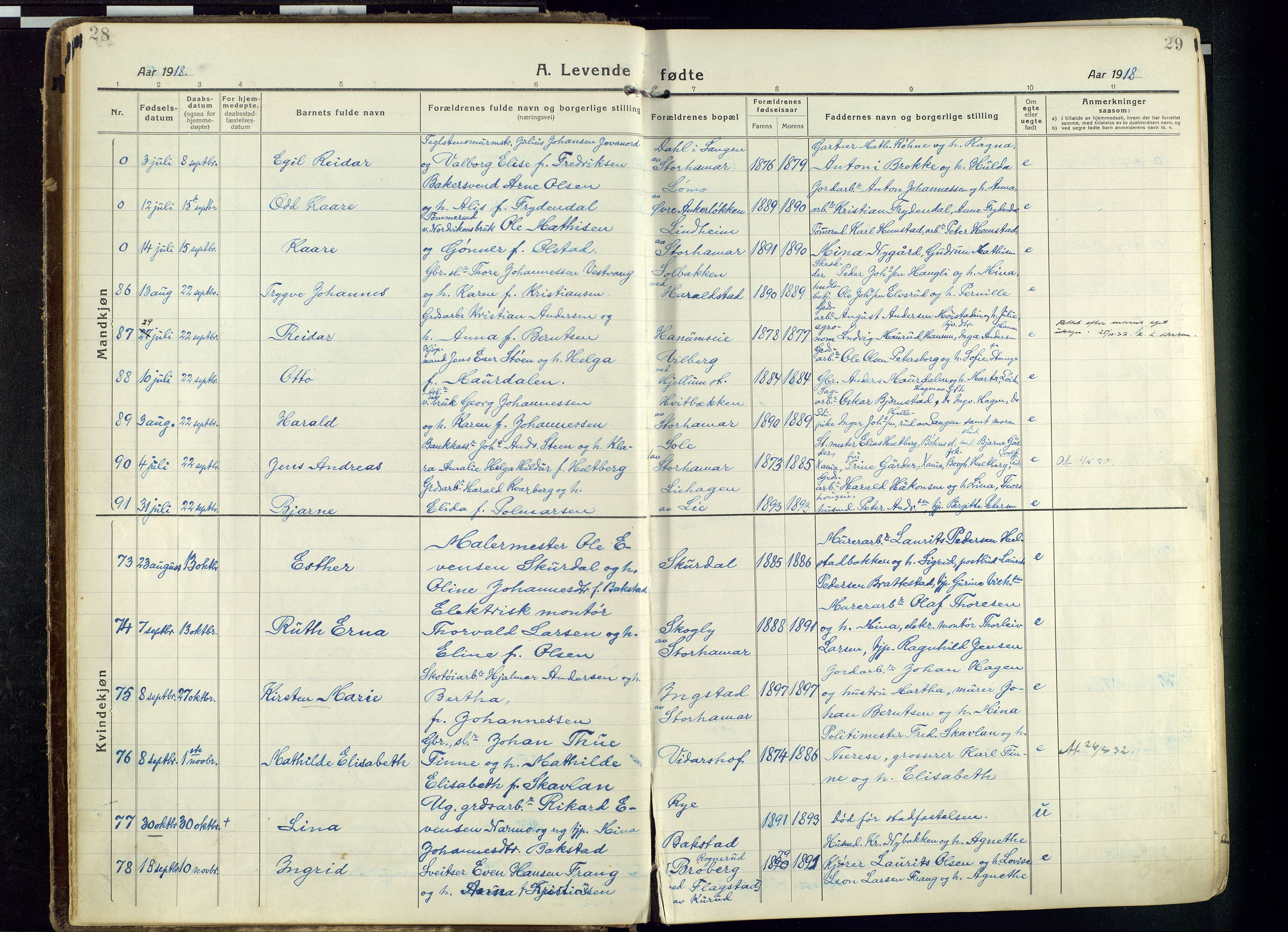 Vang prestekontor, Hedmark, AV/SAH-PREST-008/H/Ha/Haa/L0022: Parish register (official) no. 22, 1918-1944, p. 28-29