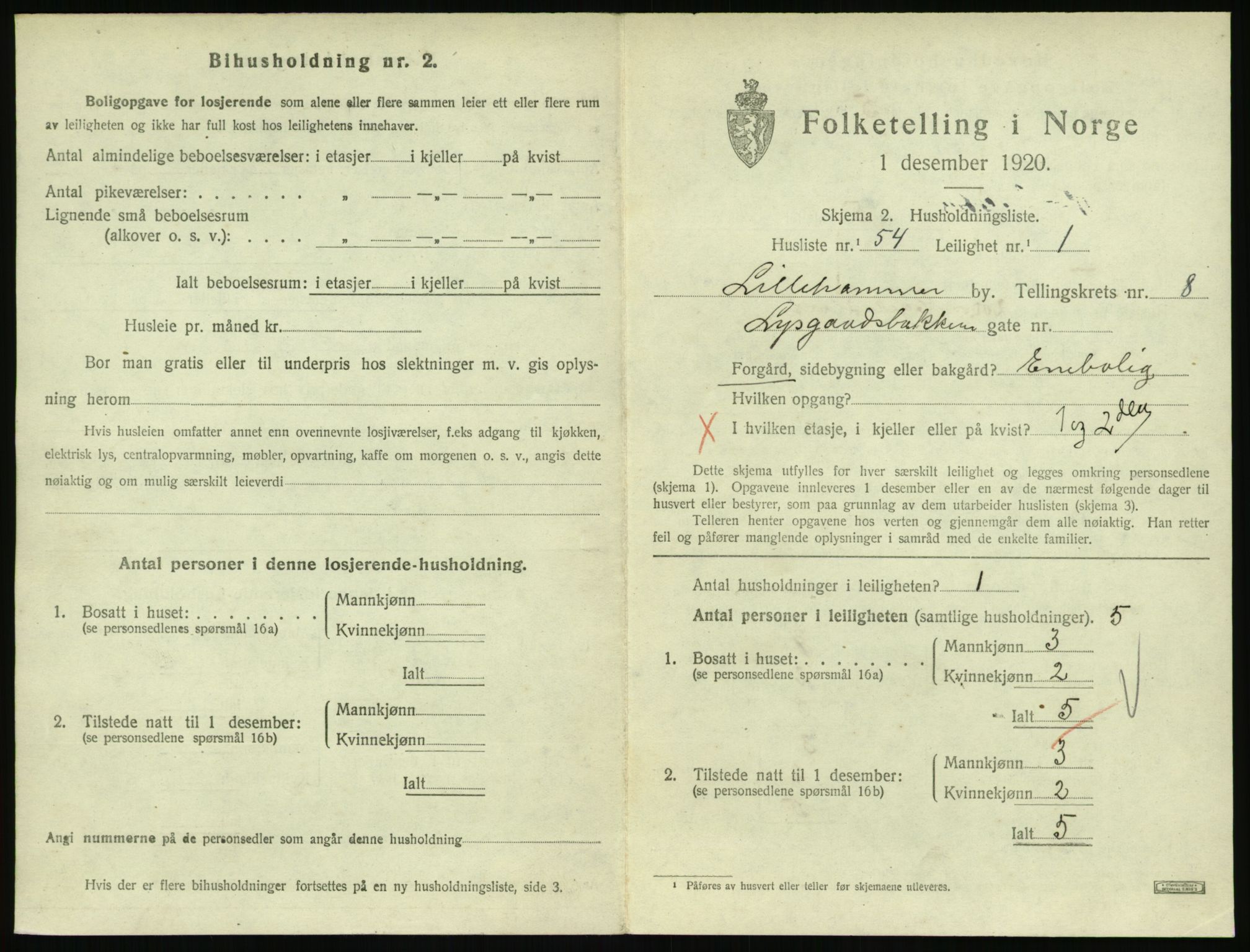 SAH, 1920 census for Lillehammer, 1920, p. 3026