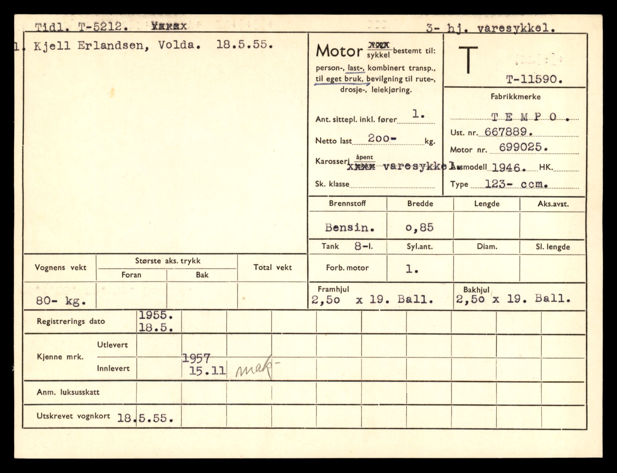 Møre og Romsdal vegkontor - Ålesund trafikkstasjon, AV/SAT-A-4099/F/Fe/L0029: Registreringskort for kjøretøy T 11430 - T 11619, 1927-1998, p. 2583