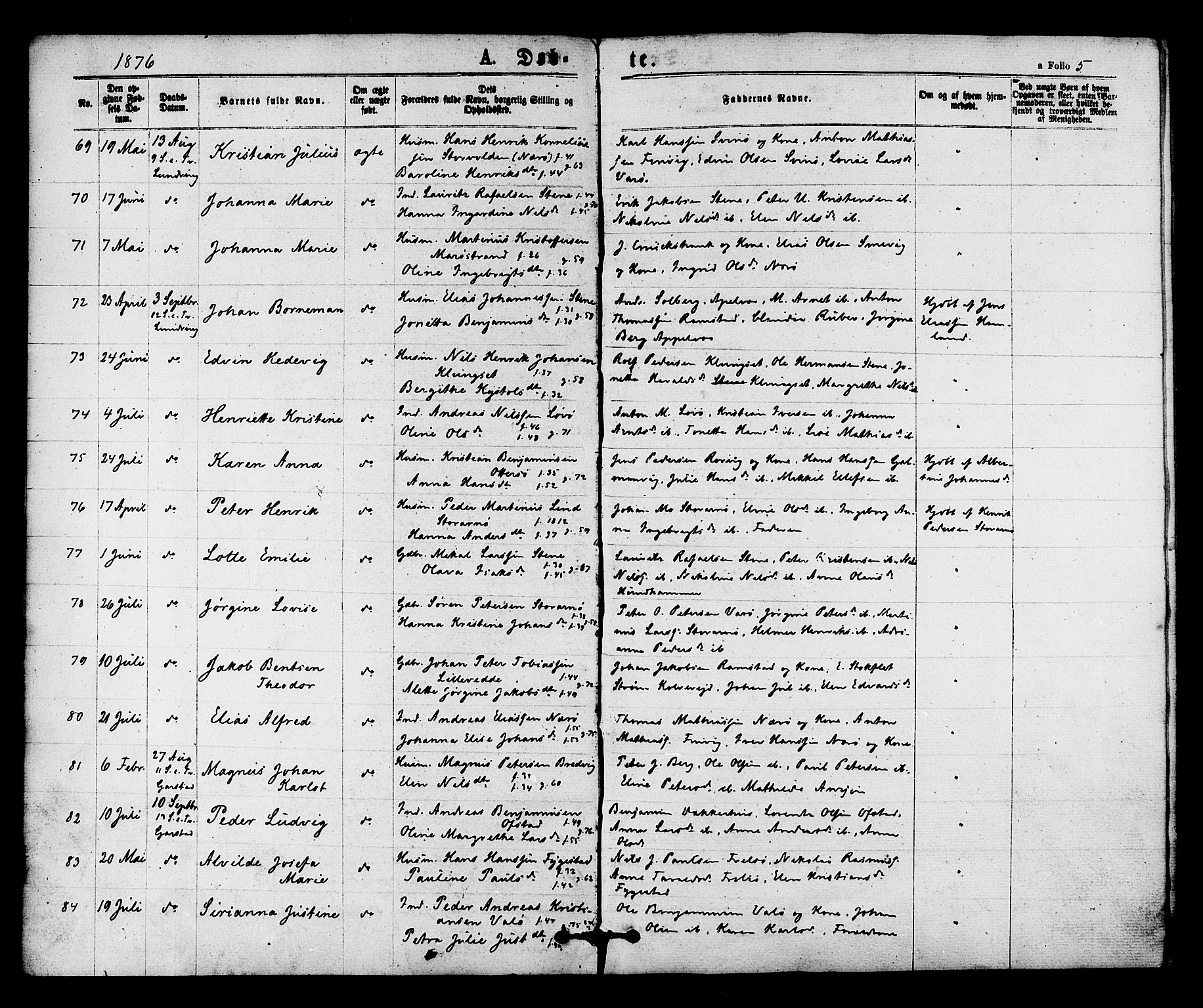 Ministerialprotokoller, klokkerbøker og fødselsregistre - Nord-Trøndelag, SAT/A-1458/784/L0671: Parish register (official) no. 784A06, 1876-1879, p. 5