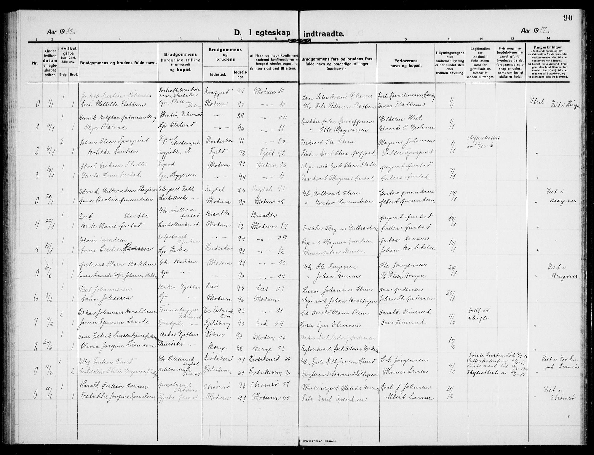 Modum kirkebøker, SAKO/A-234/G/Ga/L0010: Parish register (copy) no. I 10, 1909-1923, p. 90